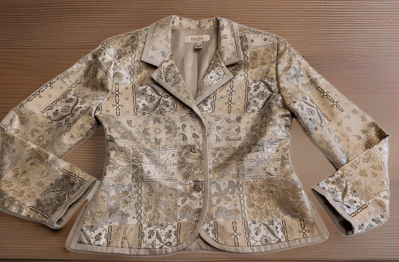 Peck & Peck Blazer Jacket Gold Floral Patchwork Jacquard Brocade Vintage Size 12