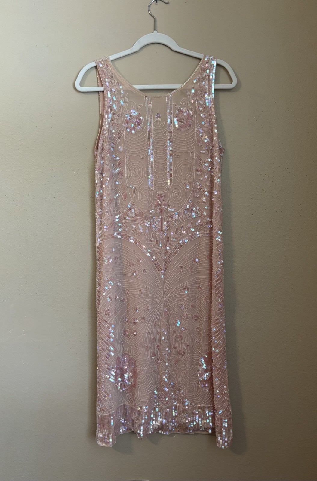 Vintage Fairy Art Deco Blush Pink Intricate Sparkly Iridescent Sequin Dress
