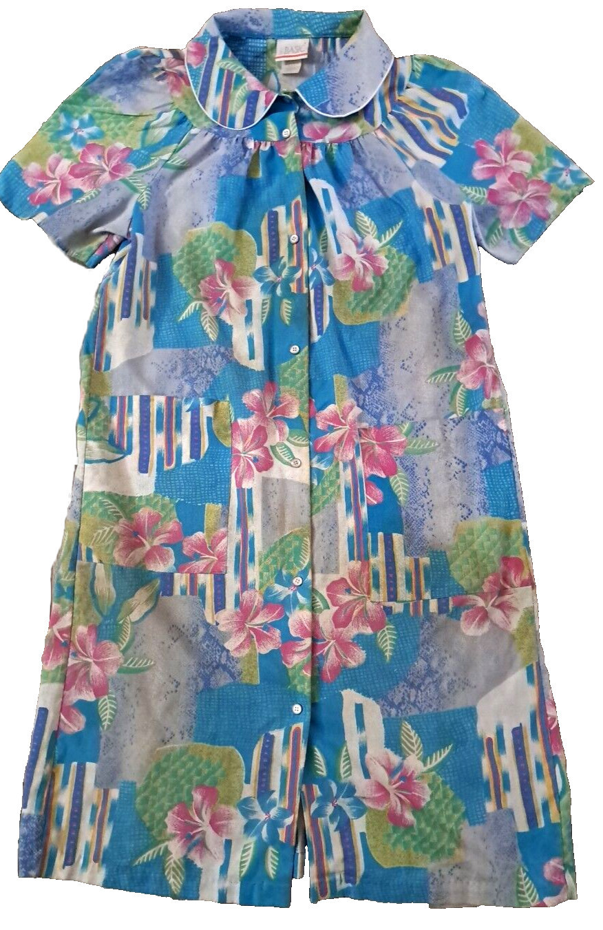 VTG Women&rsquo;s House Coat Beach Coverup Short Sleeve Snap Closure Pockets Aloha S