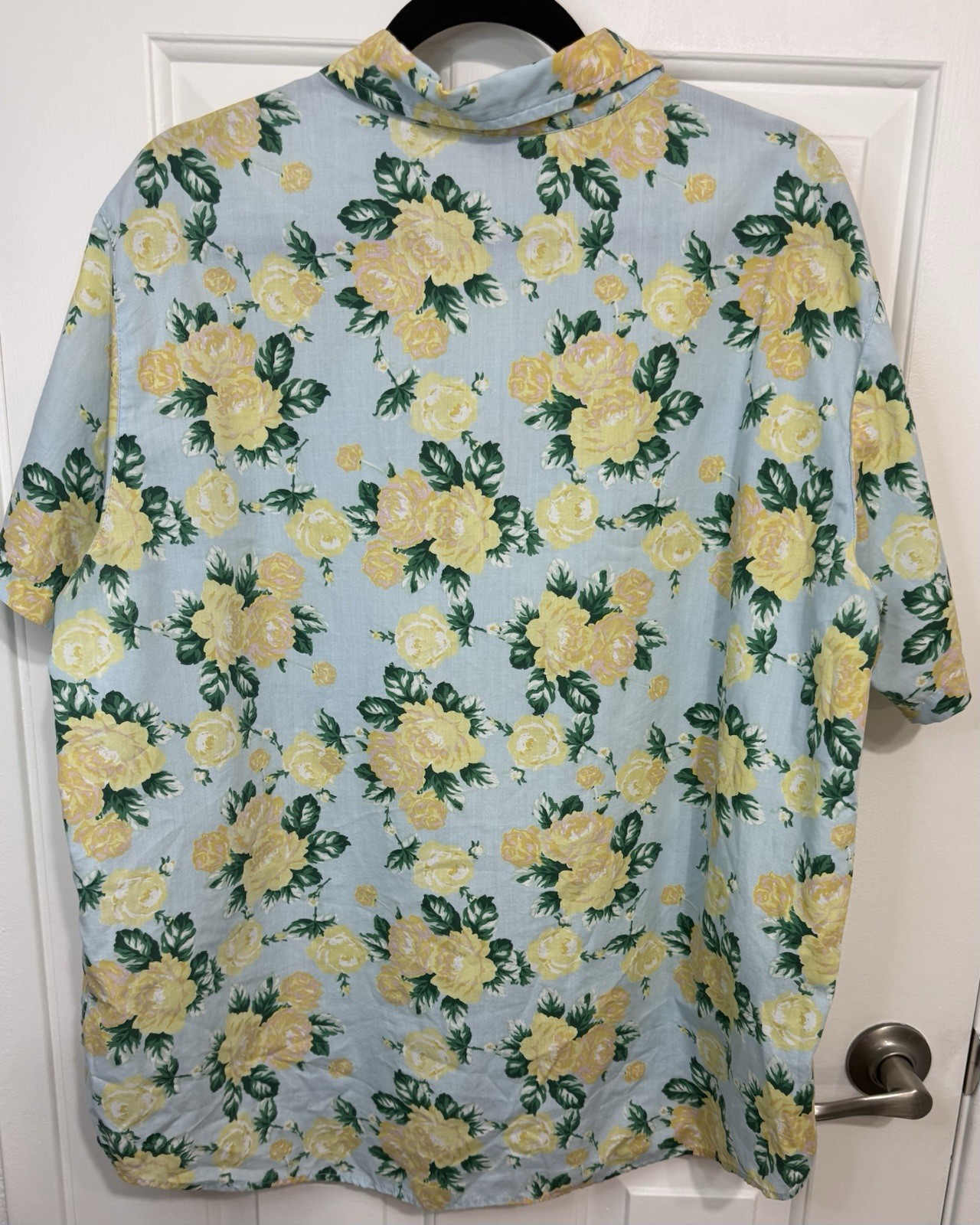 VTG 90s Basic Editions Plus Women’s Blouse Short Sleeve Blue Yellow Flowers 20W
