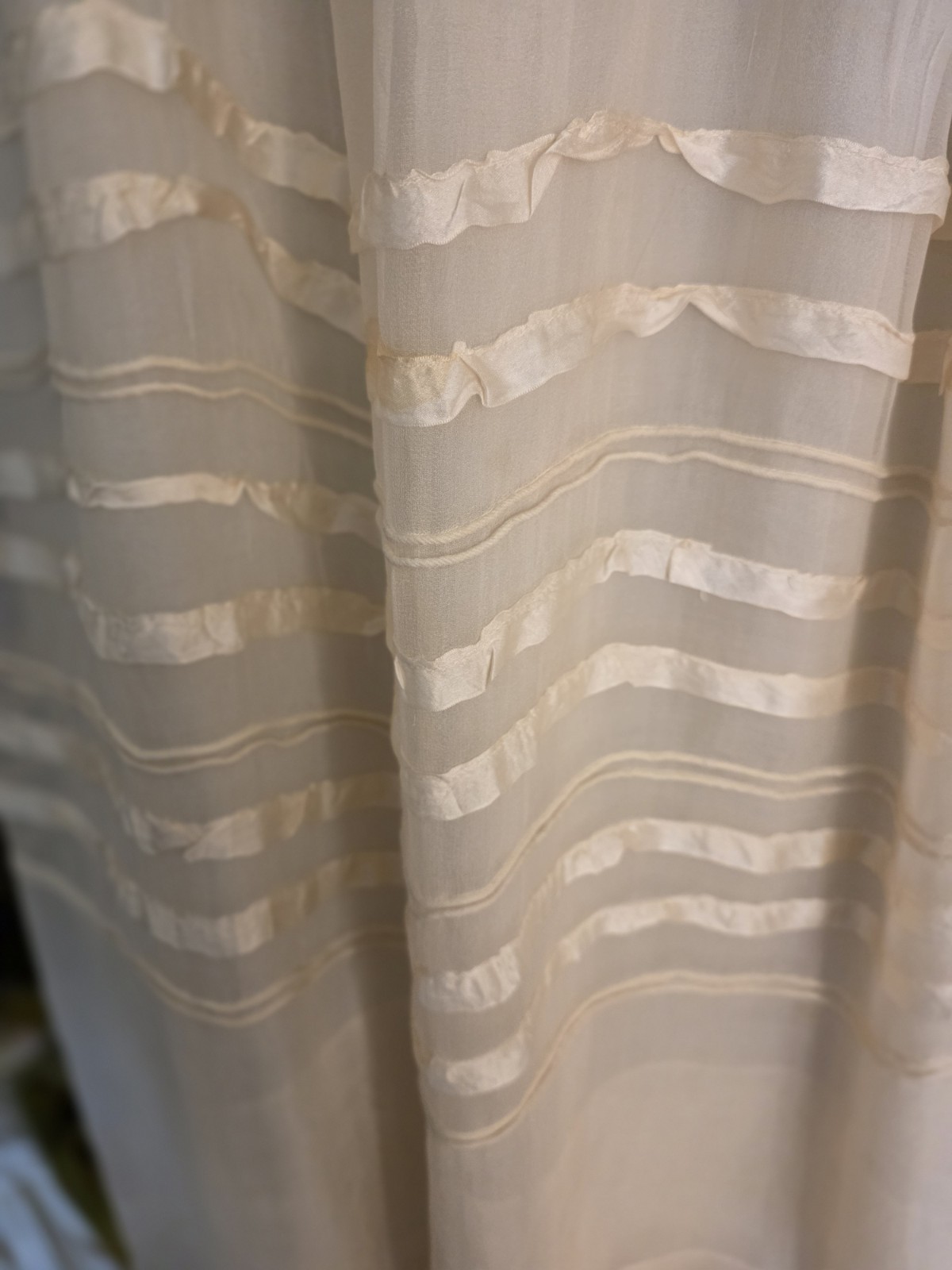 1910s Ivory Silk Chiffon Dress | Edwardian Tea Dress | Sheer Ribbon Trim Antique