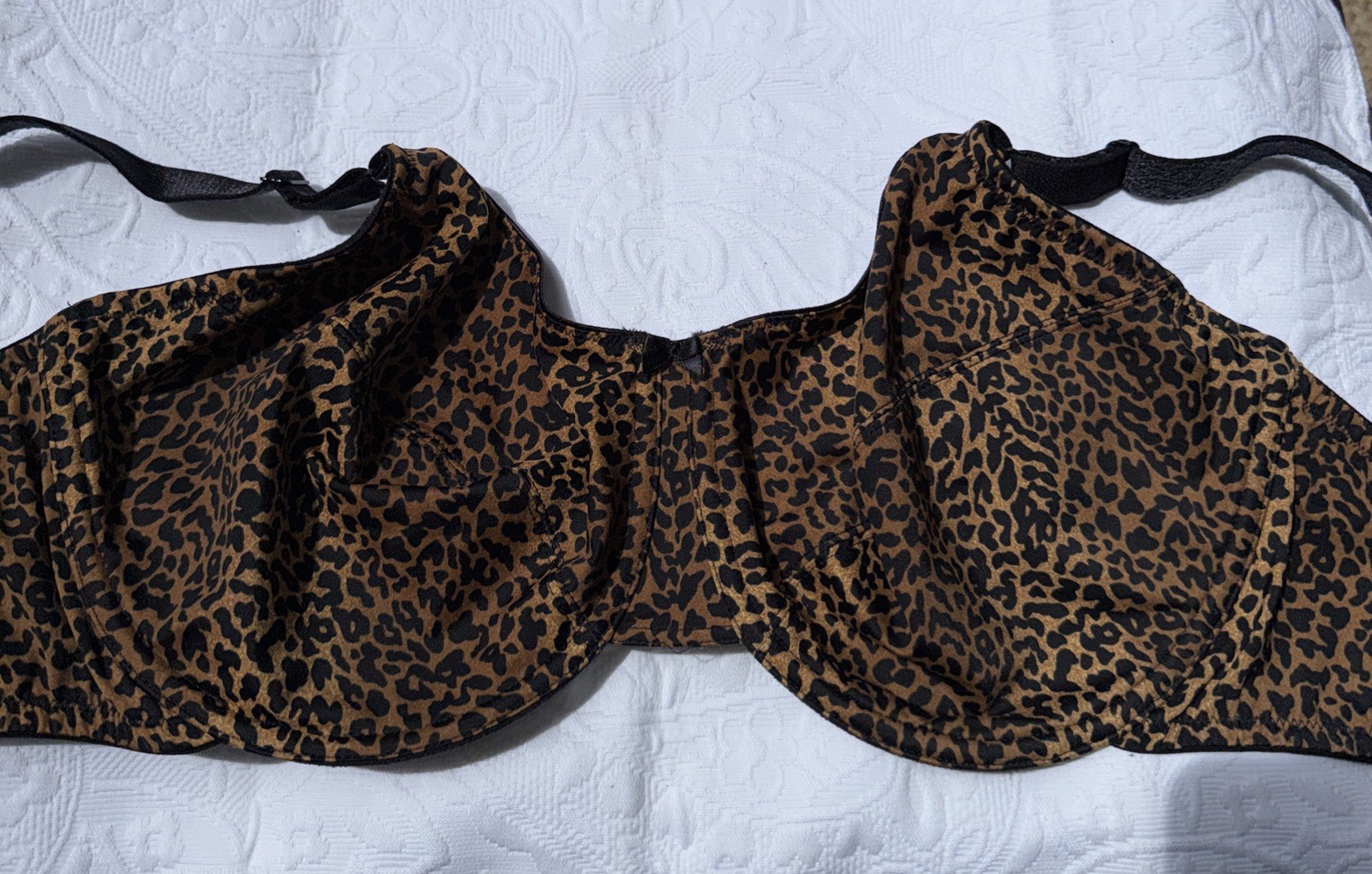 Vtg Bra UW Leopard Vanity Fair Animal Unlined Wide Band Copper Black Brown 40DD