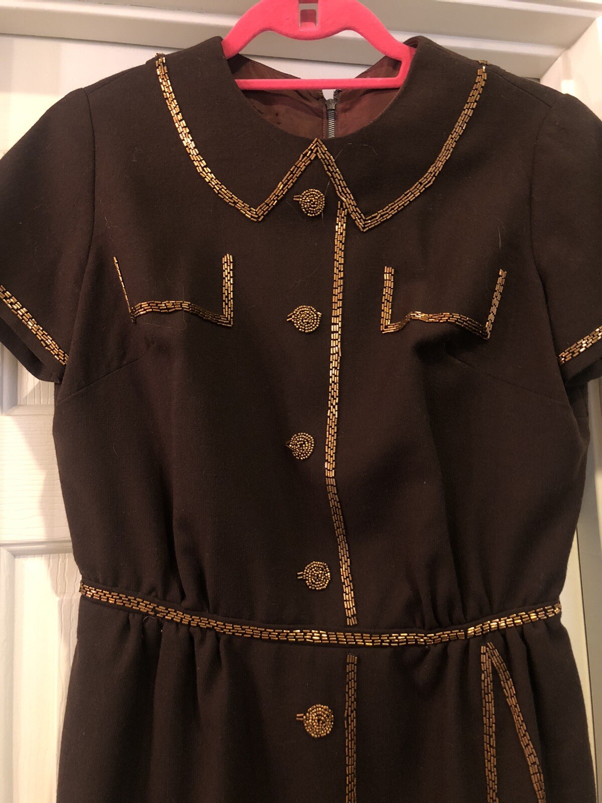 Charming 1940’s Vtg Brown & Copper Beaded Dress w/ Tassels