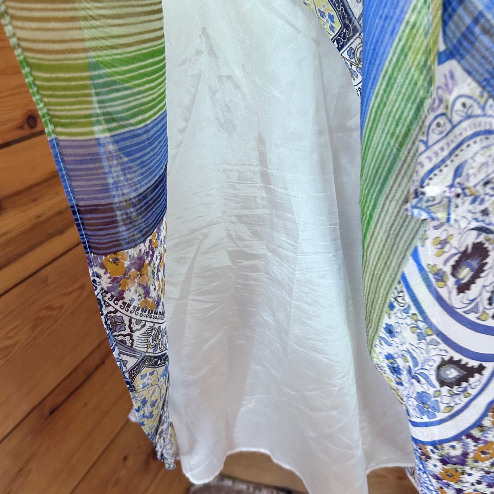 Vintage 100% Silk Paisley Patchwork Dress Size 4 Blue Handkerchief JS Collection