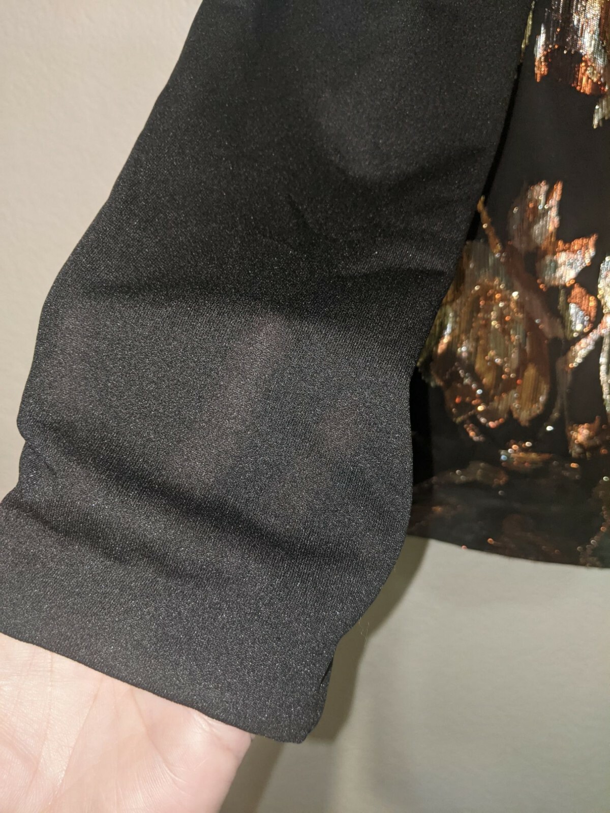 Vintage Another Thyme Black Top with Metallic Floral Motif Medium