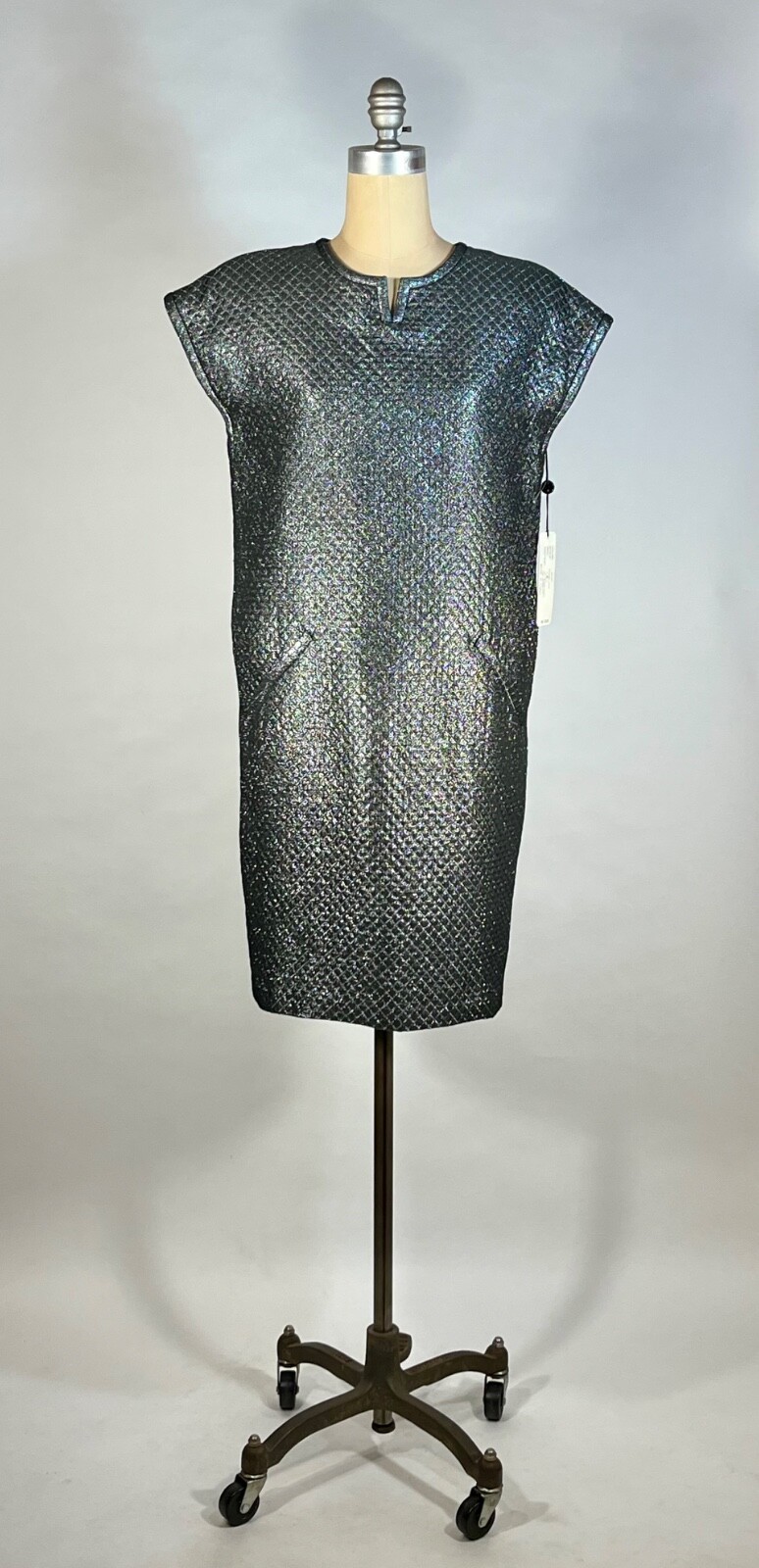 Vintage 1990&rsquo;s silver metallic LUREX quilted futuristic sack dress deadstock NWT