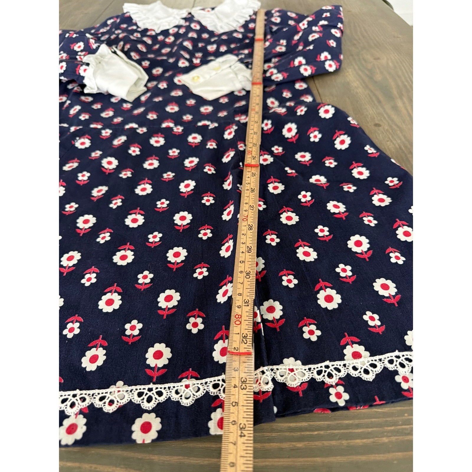 Vtg Sears Jr Bazaar Navy Floral Ruffled Peter Pan Collar Dress Women&rsquo;s Size 11