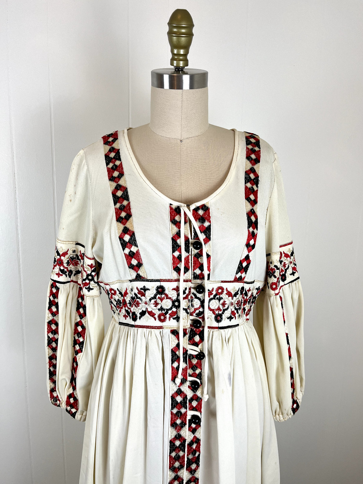 Rare Vintage Beverly Paige 60s 70s Bohemian Maxi Dress Tag 10 Peasant Groovy