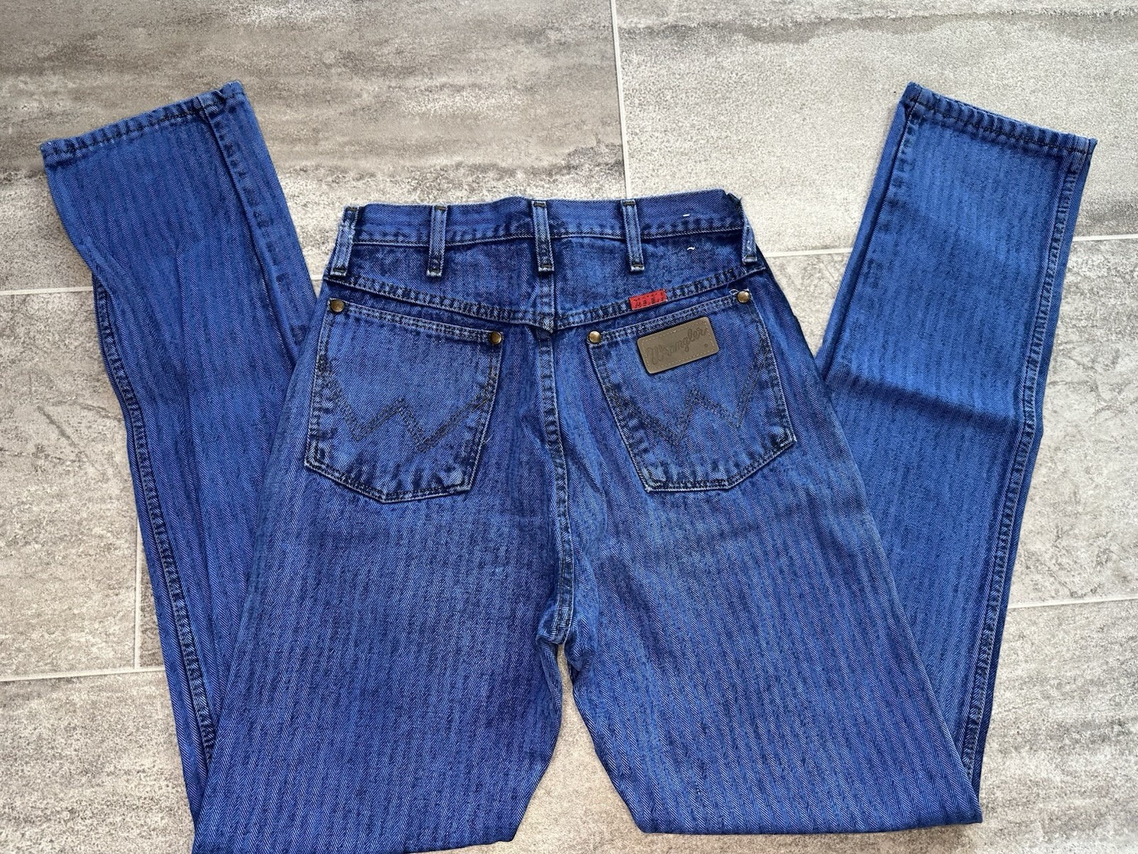VTG Wranglers Women&rsquo;s Cowboy Cut Slim Fit Pinstripe Blue #14MWZCO Sz 13×34 RARE