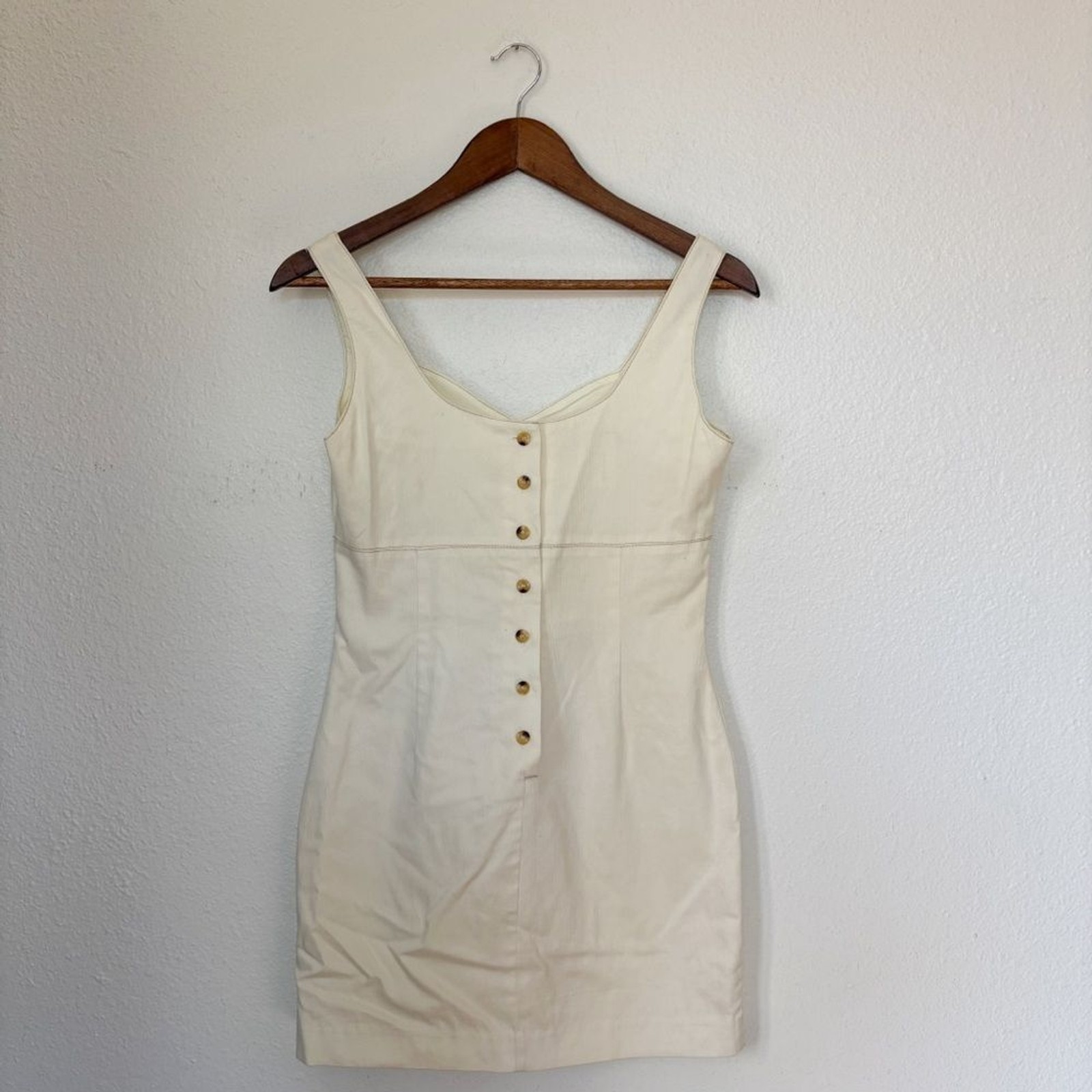 Vintage 90s Esprit Classic Elegant Solid Cream Button Back Mini Dress Size 5/6