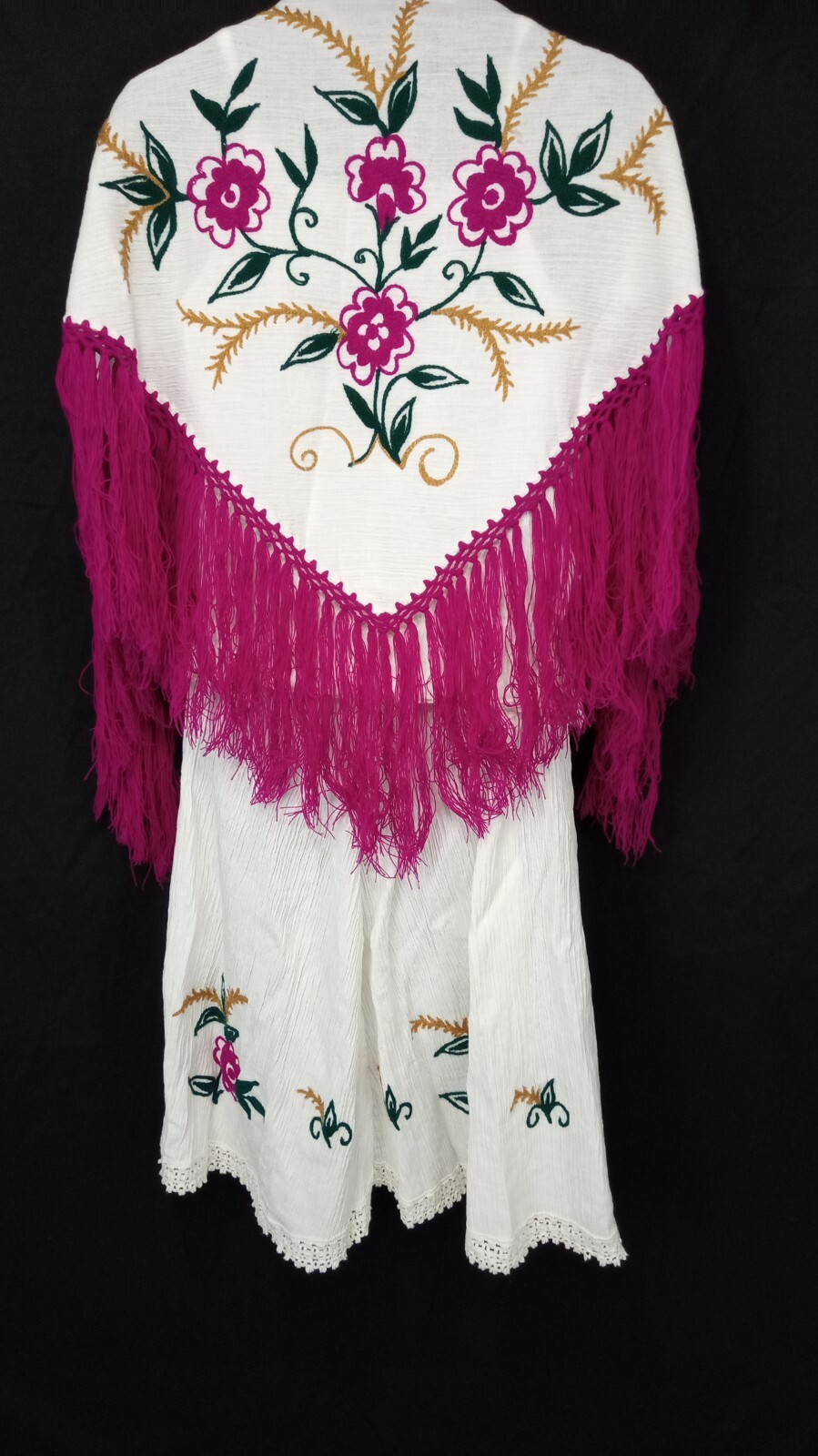 Mediterranean VTG Embroidered Floral & Fringes Women&rsquo;s Outfit skirt top scarf