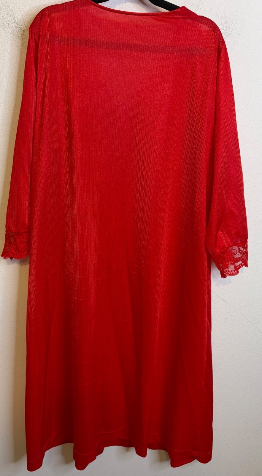 Vintage TEXSHEEN USA Red Lightweight Robe Button Lace Trim MEDIUM Nylon