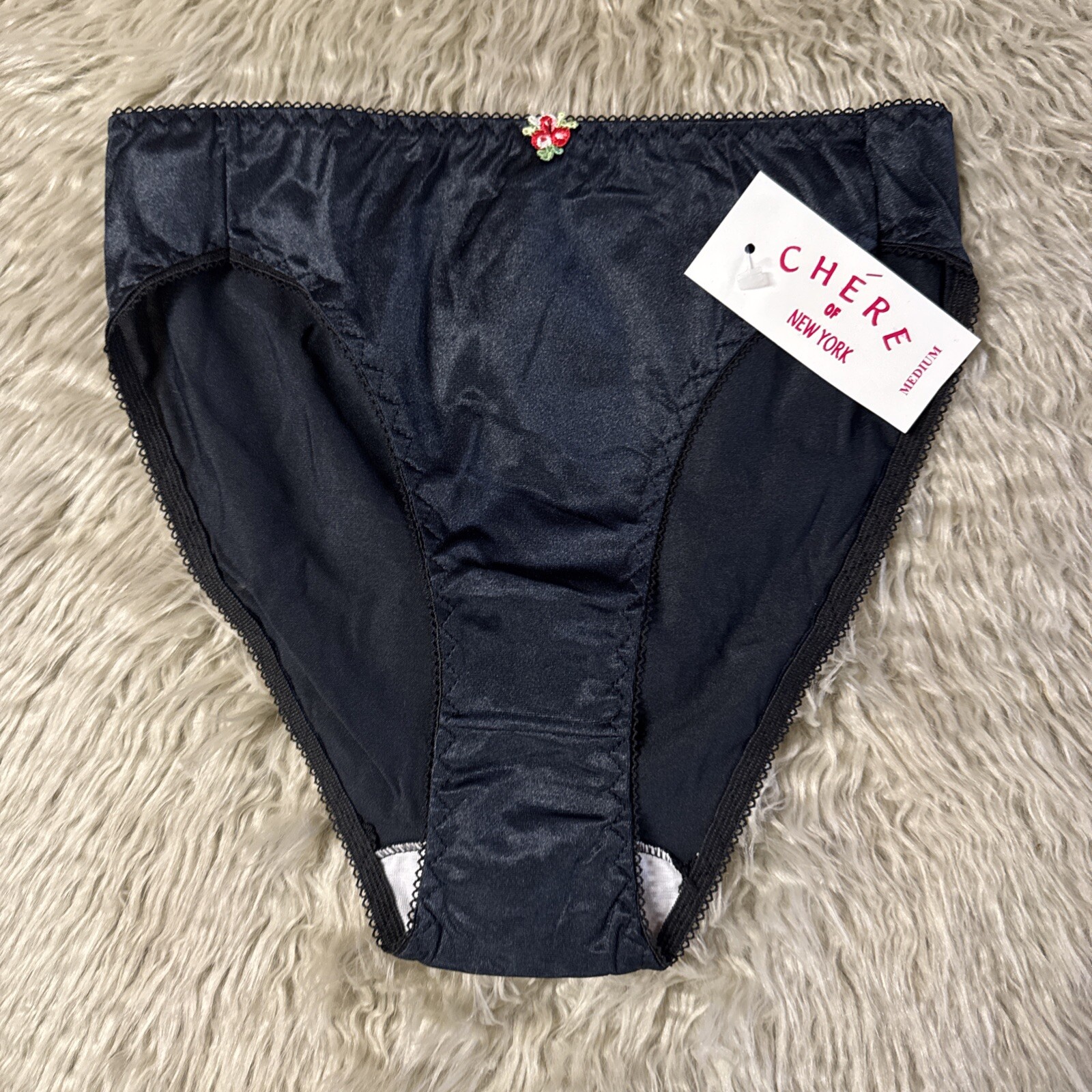 NWT Chere of New York Stretch Satin Nylon High Leg Bikini Panties Embellished