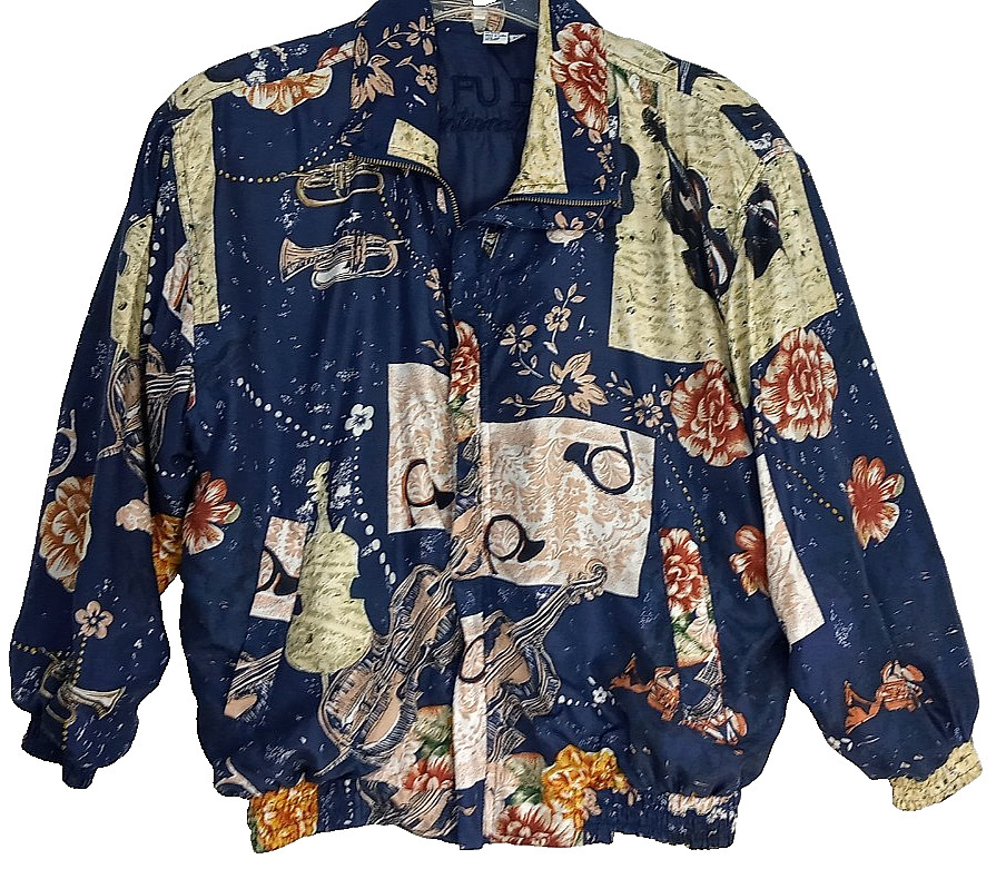 Vintage Fuda International SILK Bomber Jacket Women&rsquo;s M Medium Music Blue 80s