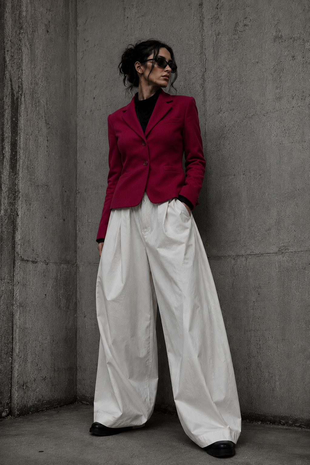Escada blazer black cherry virgin wool peplum shoulder pads size 36 38 40 MINT condition