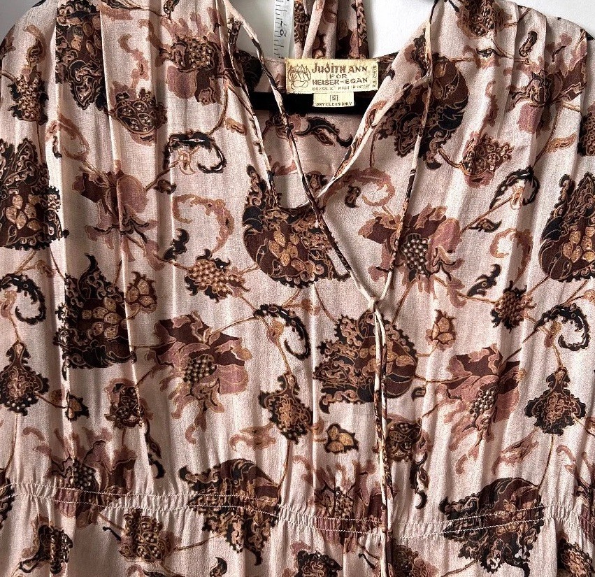 Vintage Judith Ann for Heiser-Egan Vintage Sheer India Silk Dress sz S M 1970s