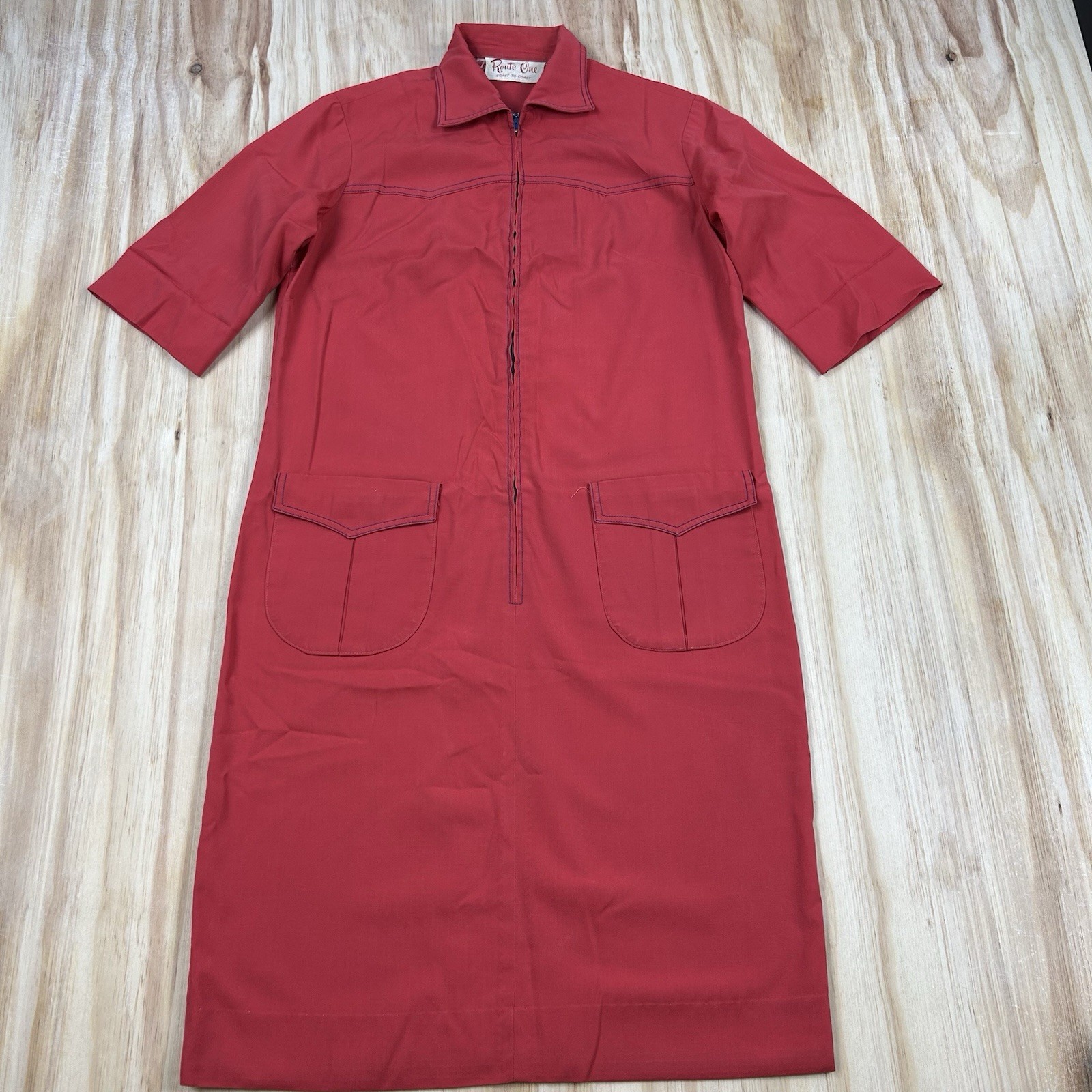 VINTAGE 60s Mod Red Solid Sheath Dress Gogo Route One FIT 6 1960s