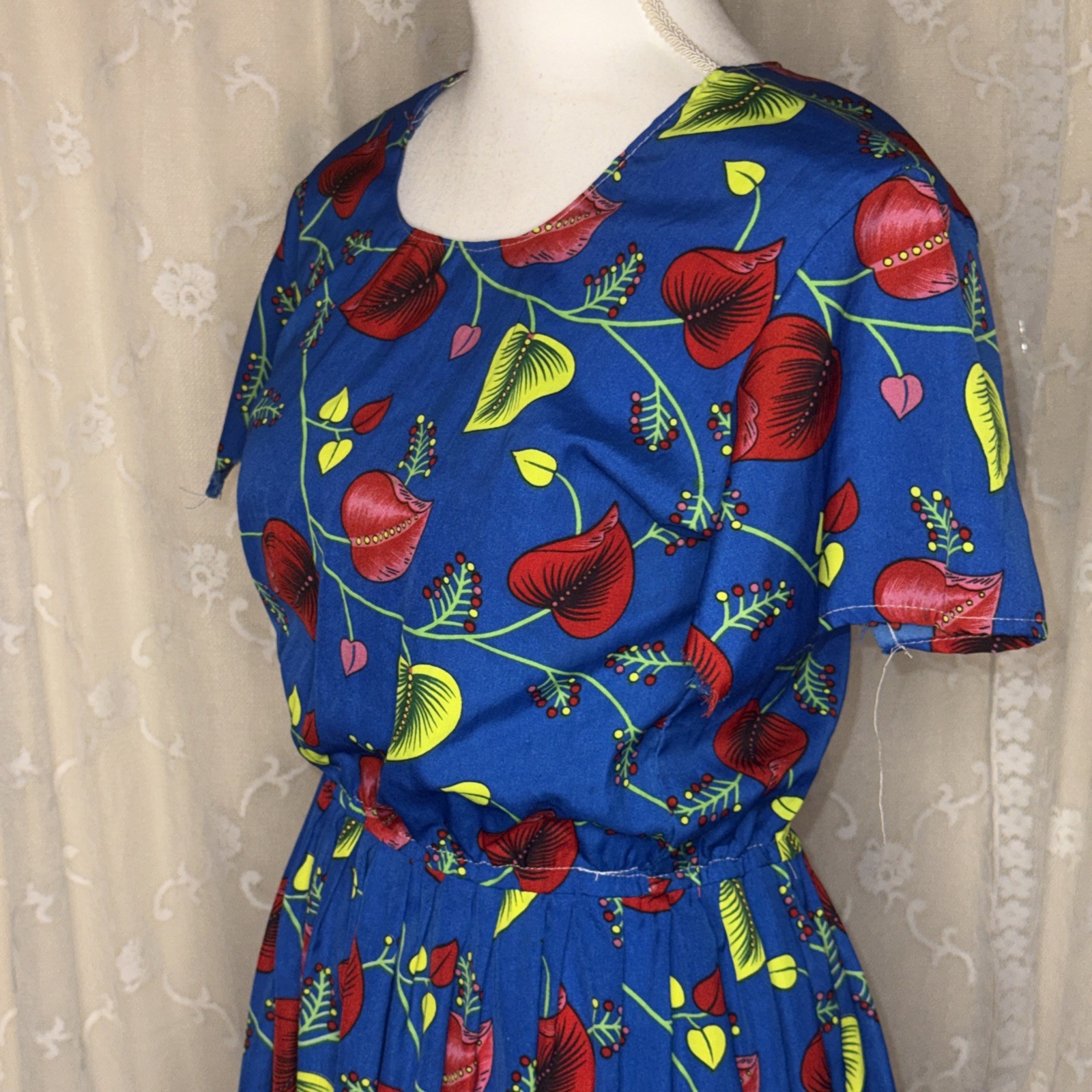 VTG Handmade Floral Print Opaque Shift Dress Size Small/Medium Needs Repair AsIs