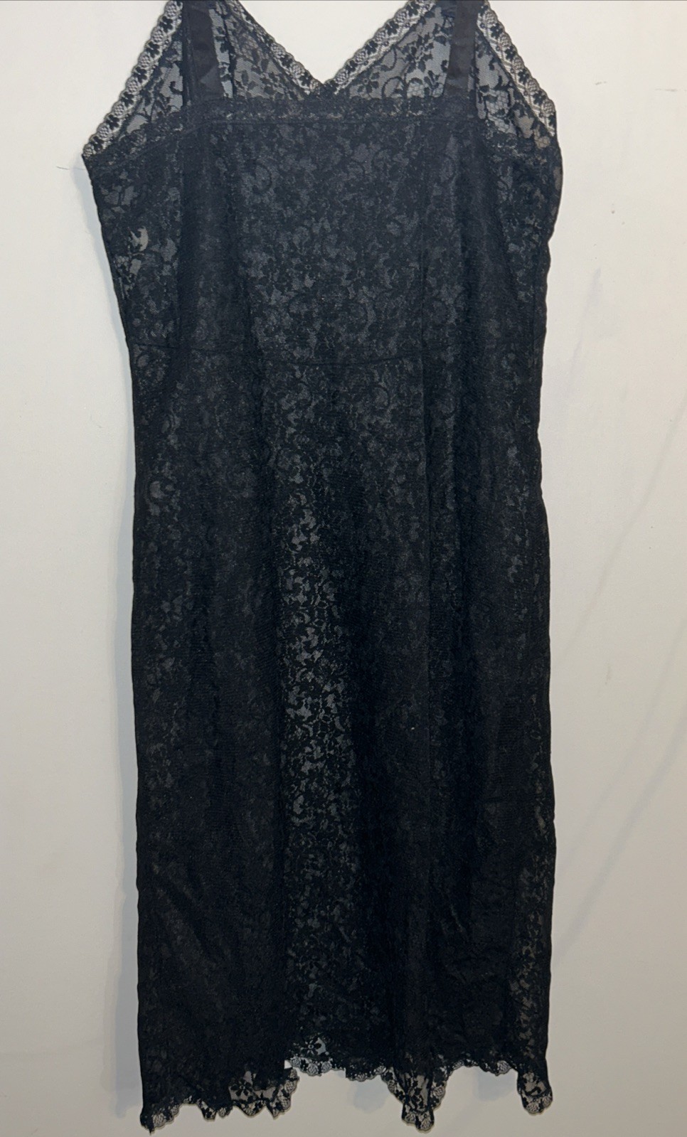 Vintage Pinehurst Black Lingerie Full Floral Lace Sheer Slip Dress Gown 36
