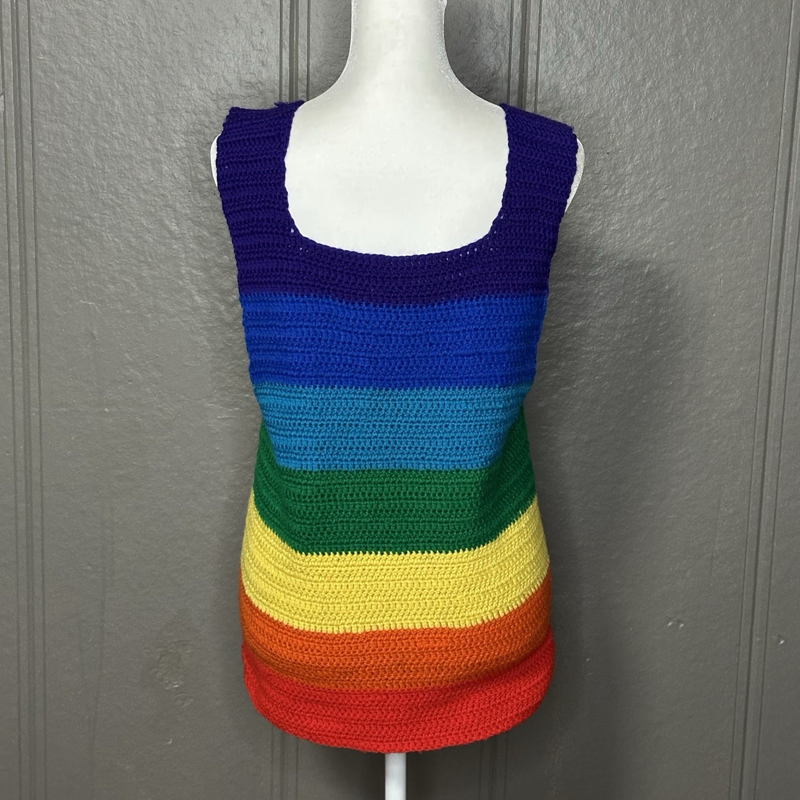 Vintage Handmade Crochet Pride Rainbow Sweater Tank Unisex