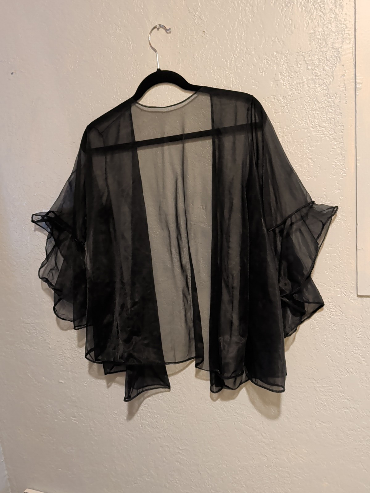 Vtg Black Bed Jacke Sheer Chiffon Sleeves Lingerie Unbranded Sm/Med Rockabilly