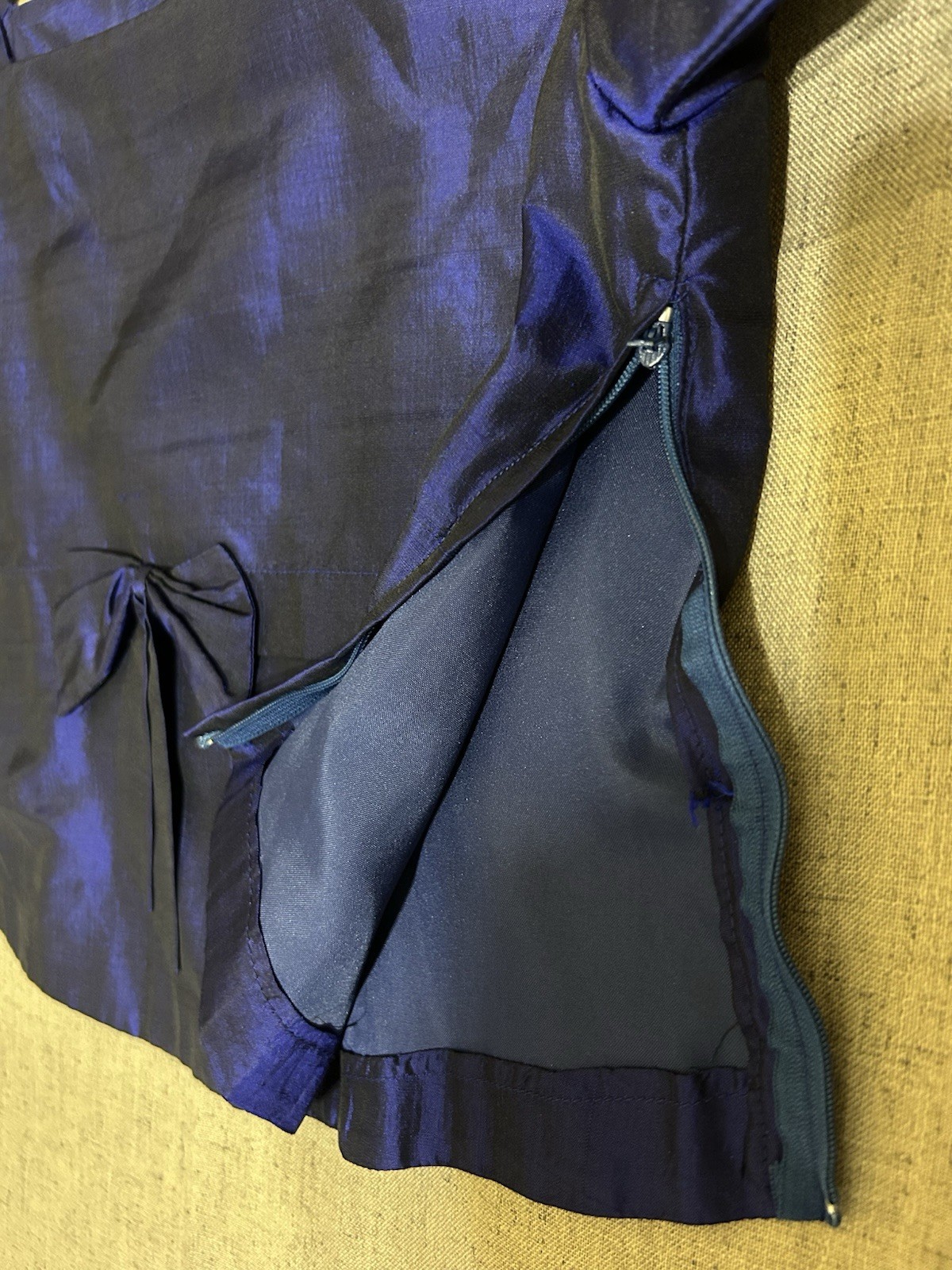 Vintage 60s Handmade Medium Blue Silk Taffeta Blouse Regency Glamour