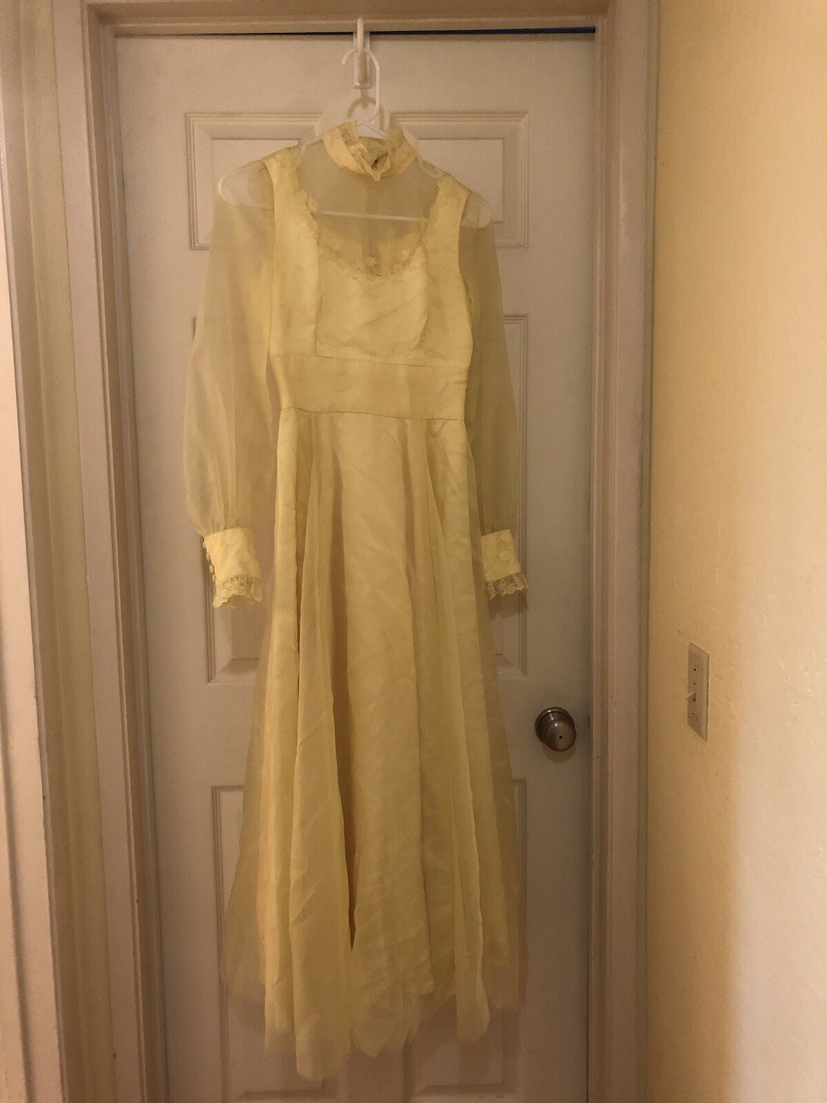 Vintage yellow handmade bridesmaid prom dress chiffon satin SEE description