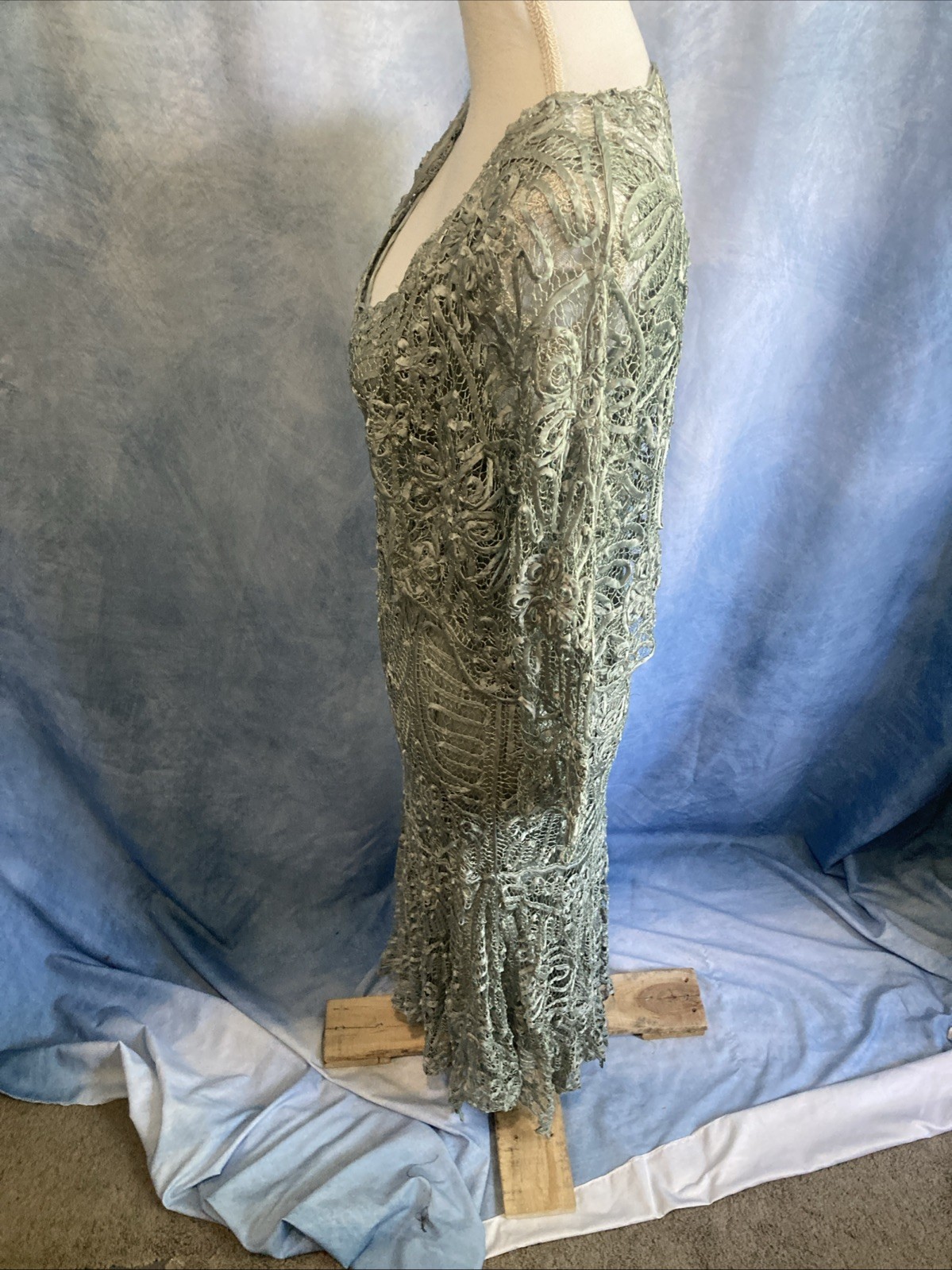 Vtg 90s Soulmates 100% Silk Crochet Lace 3pc Dress Set L Fits XS S Y2K Mermaid