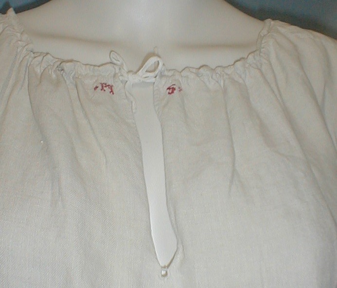 Antique 1820 Regency Nightgown Hand Stitched Home Spun Linen w/ Initials