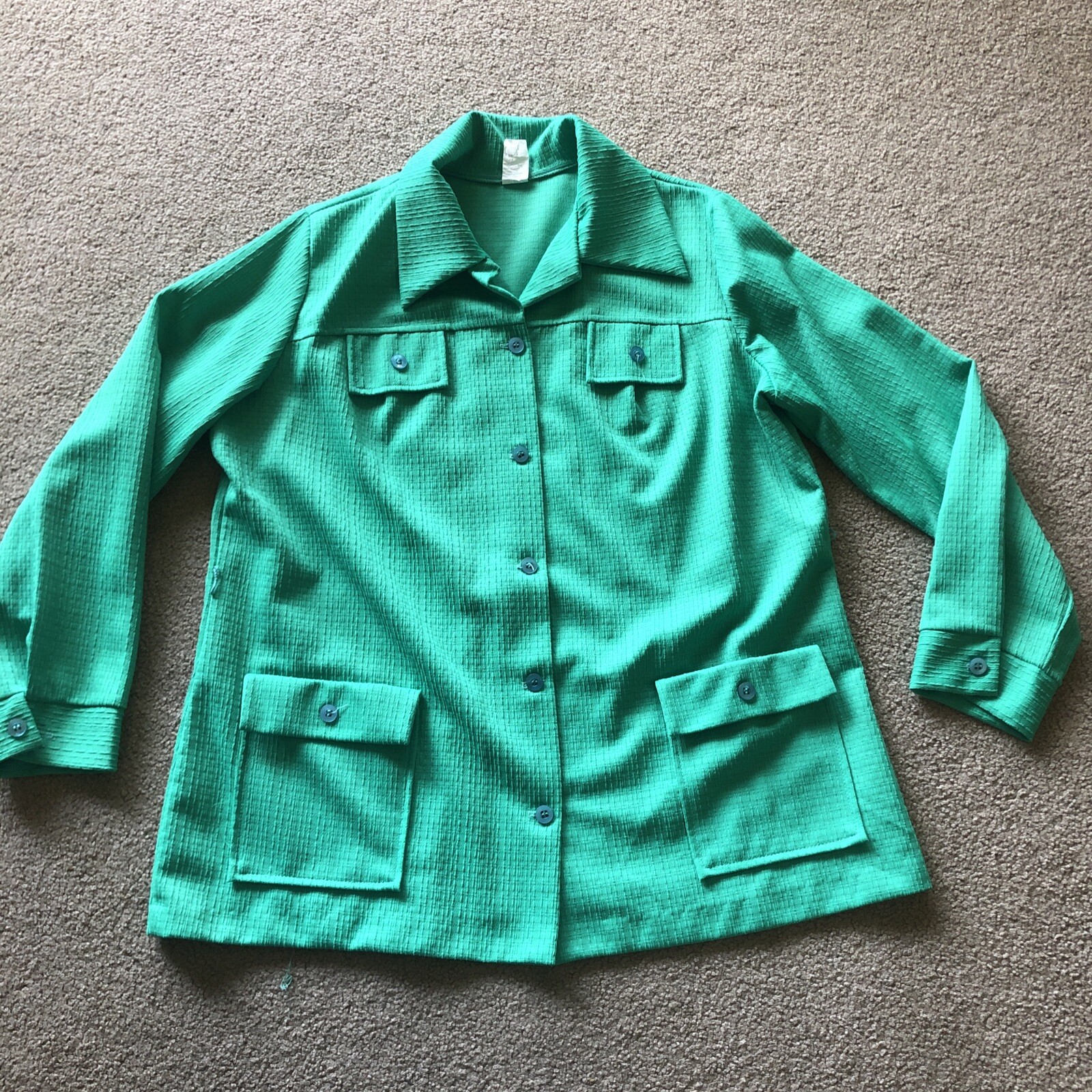 Vintage Green Blazer Shirt Top Women’s 20.5 1960s 1970s Polyester Nylon Acetate