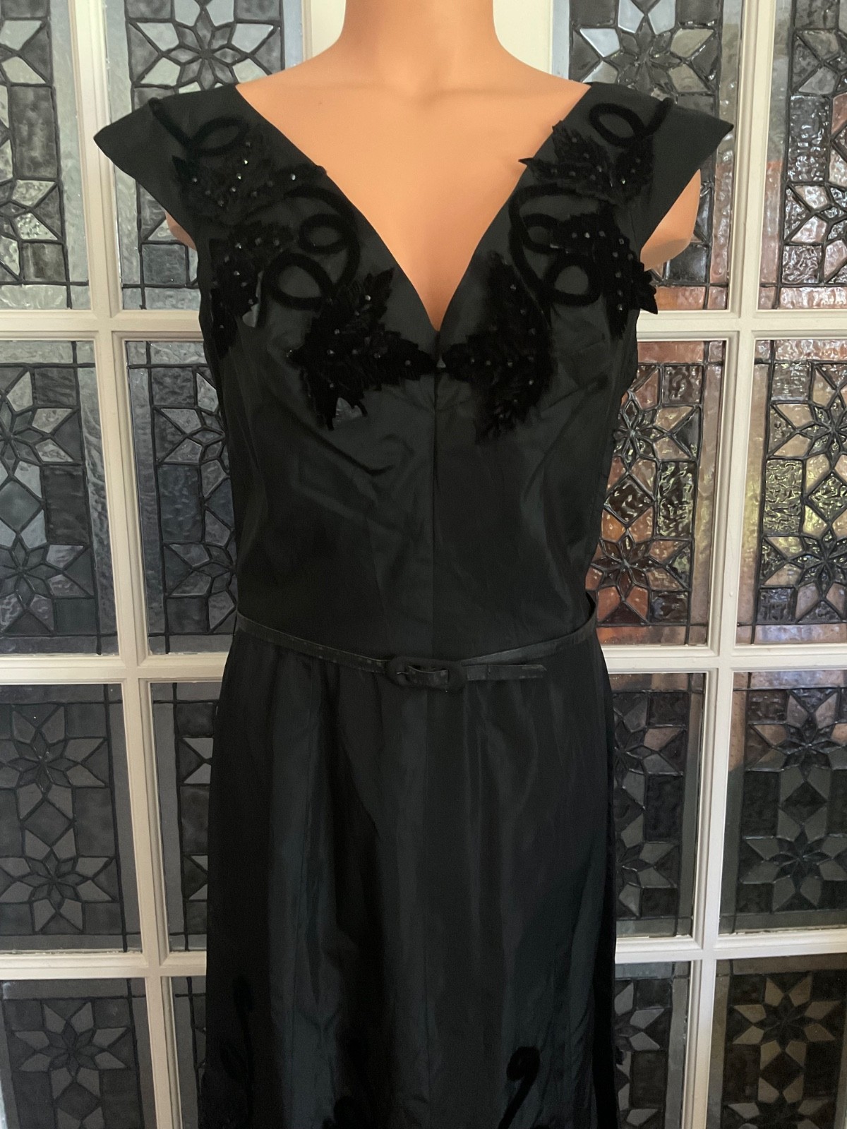 Vtg. Black Satin Taffeta Dress Whimsigoth Dark Fairycore Gothic Henry A Conder