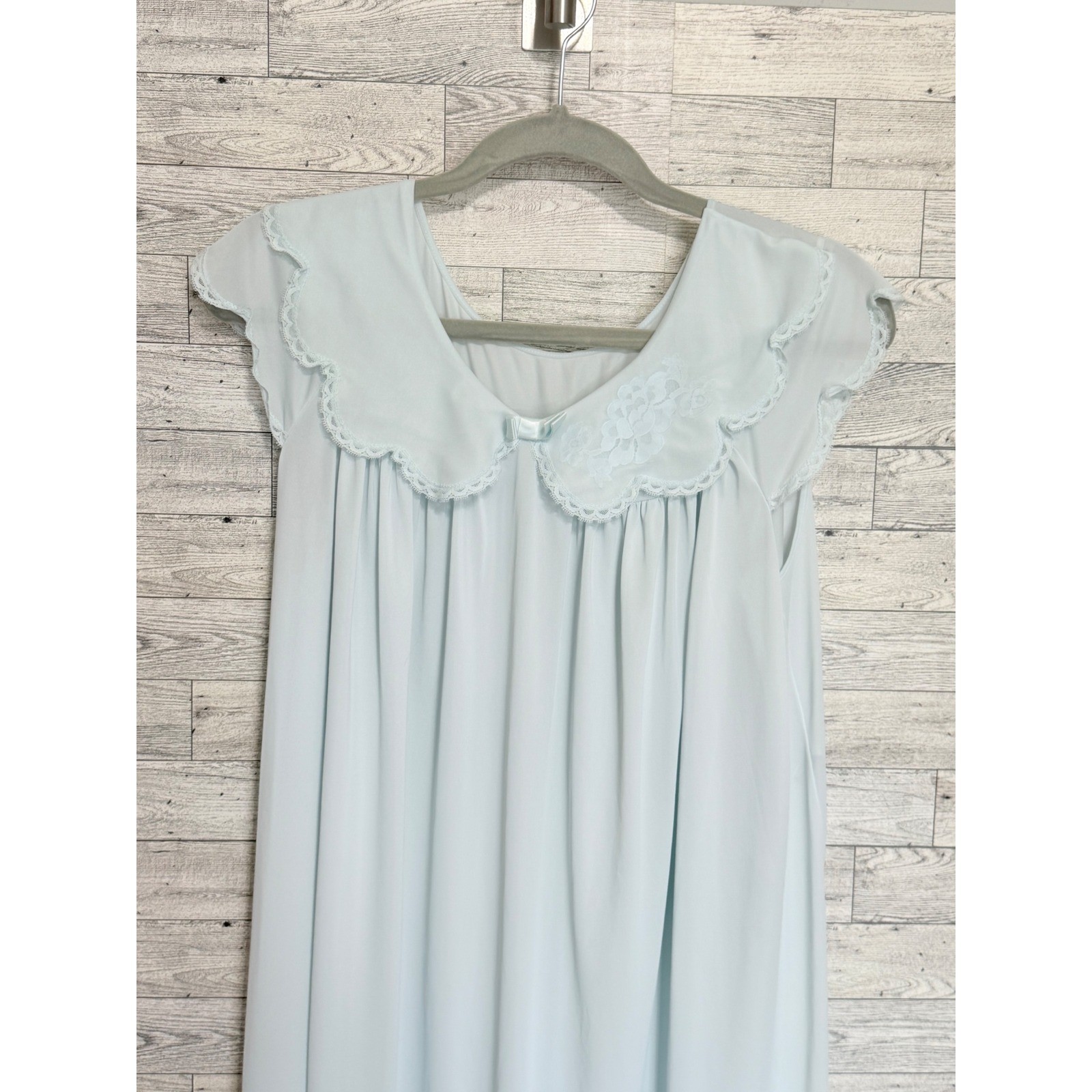 Shadowline Vintage Blue Robe and Nightgown Set Lace Peter Pan Collar Medium