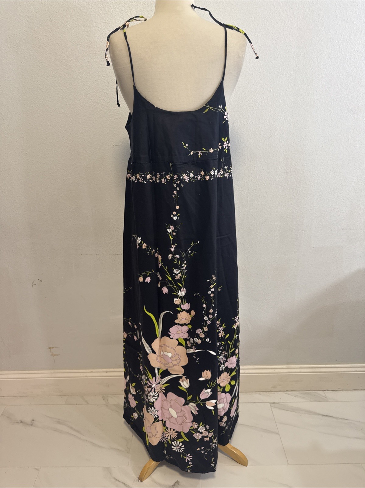Vtg Dutchess Individually Yours Maxi Dress M Black Floral Babydoll Cottagecore