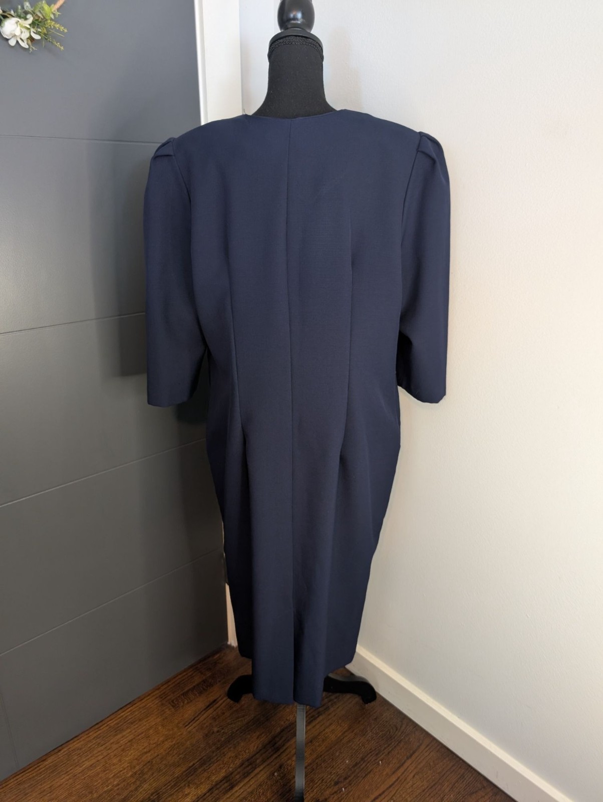 Vintage Risa Ann Navy Blue Dress With Gold Button Accents – 16W – Made In USA