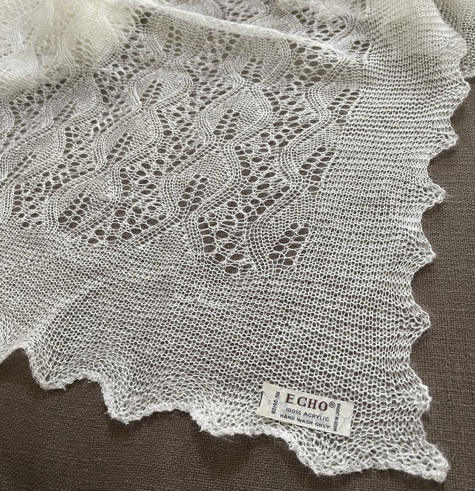 Vintage ECHO crochet shawl thin soft yarn open weave lightweight style 48”X48”
