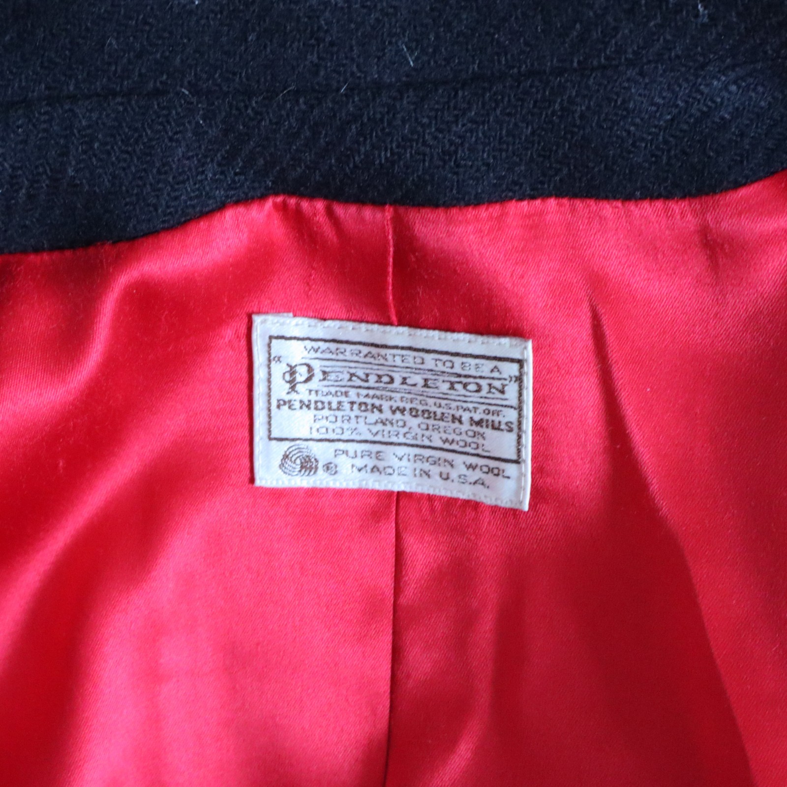 Vtg 1950s Virgin Wool Pendleton Mid Length Coat Red w Black Collar Sz Lg? USA!