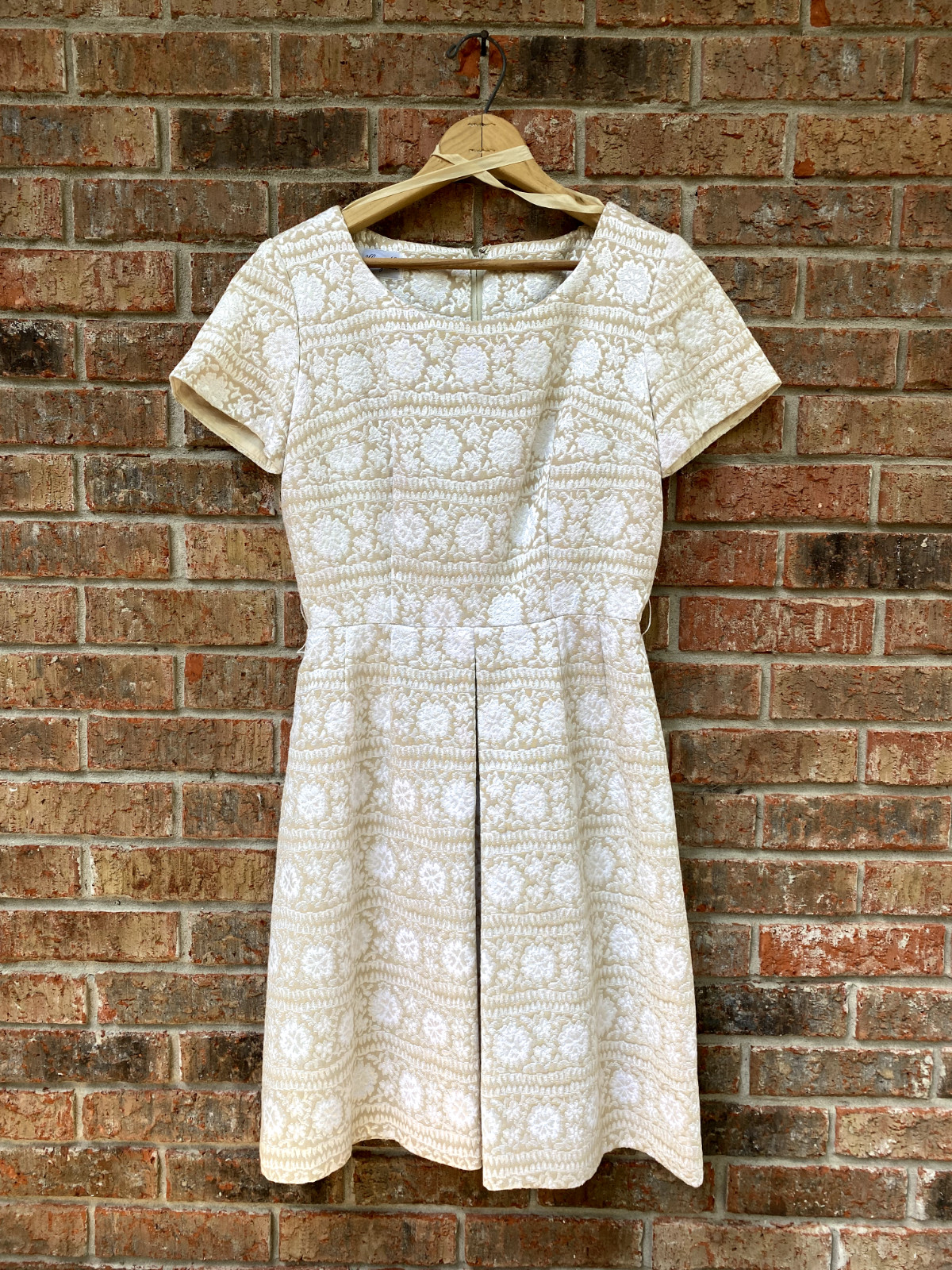 Henry Lee Vintage Brocade Dress cream and beige embroidered design