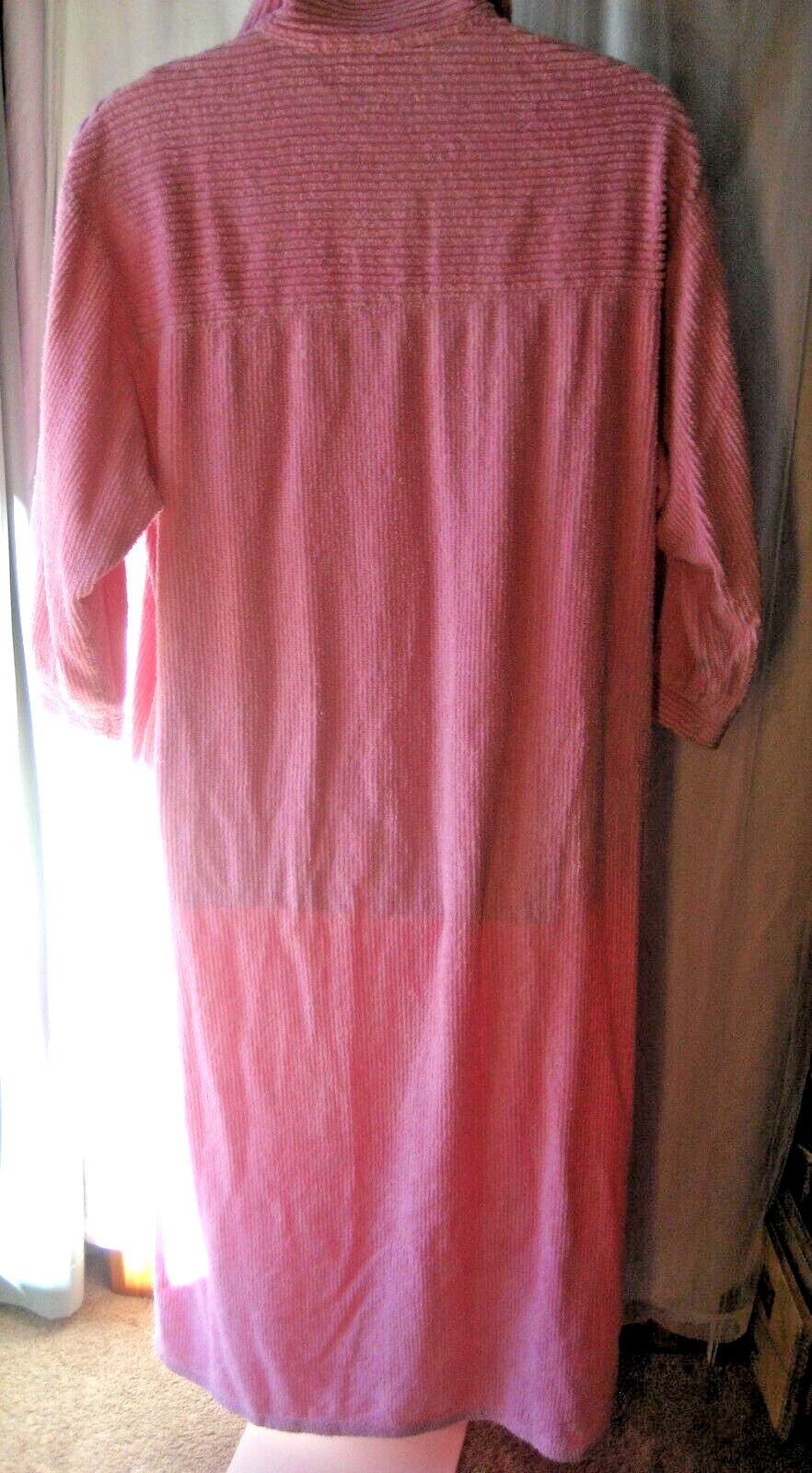Vintage Stan Herman Chenille Robe L Full Length 3/4 Zip Dark Pink Pockets Collar
