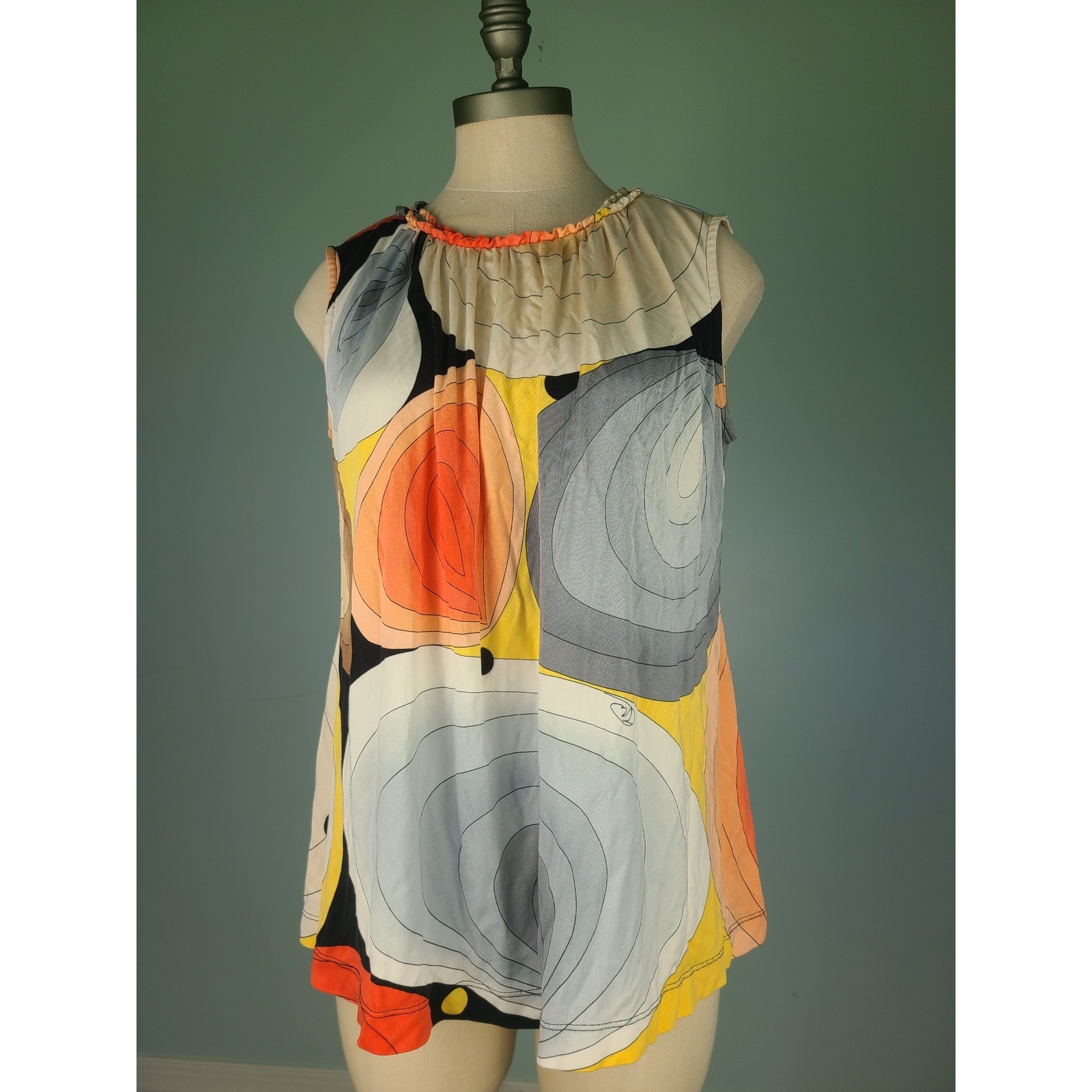 Flora Kung Sz 12 100% Silk Tunic Top 70s Psychedelic Retro Geometric Dopamine