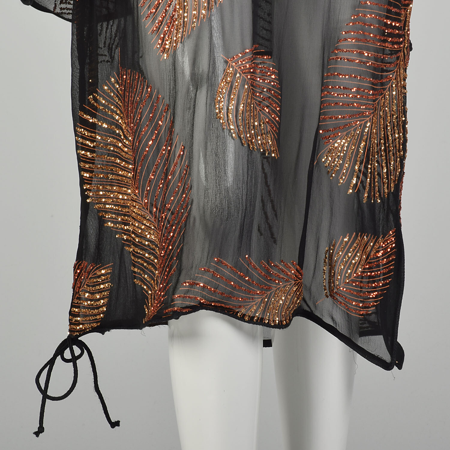 Medium 1980s Two Piece Wrap Dress Black Glitter Sheer VTG 80s