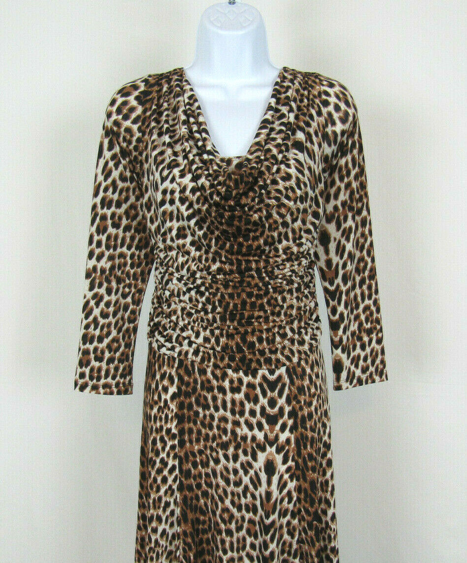 VTG 1980s 90s SHARON MAX LEOPARD PRINT POLY LYCRA STRETCH DRESS DRAPING