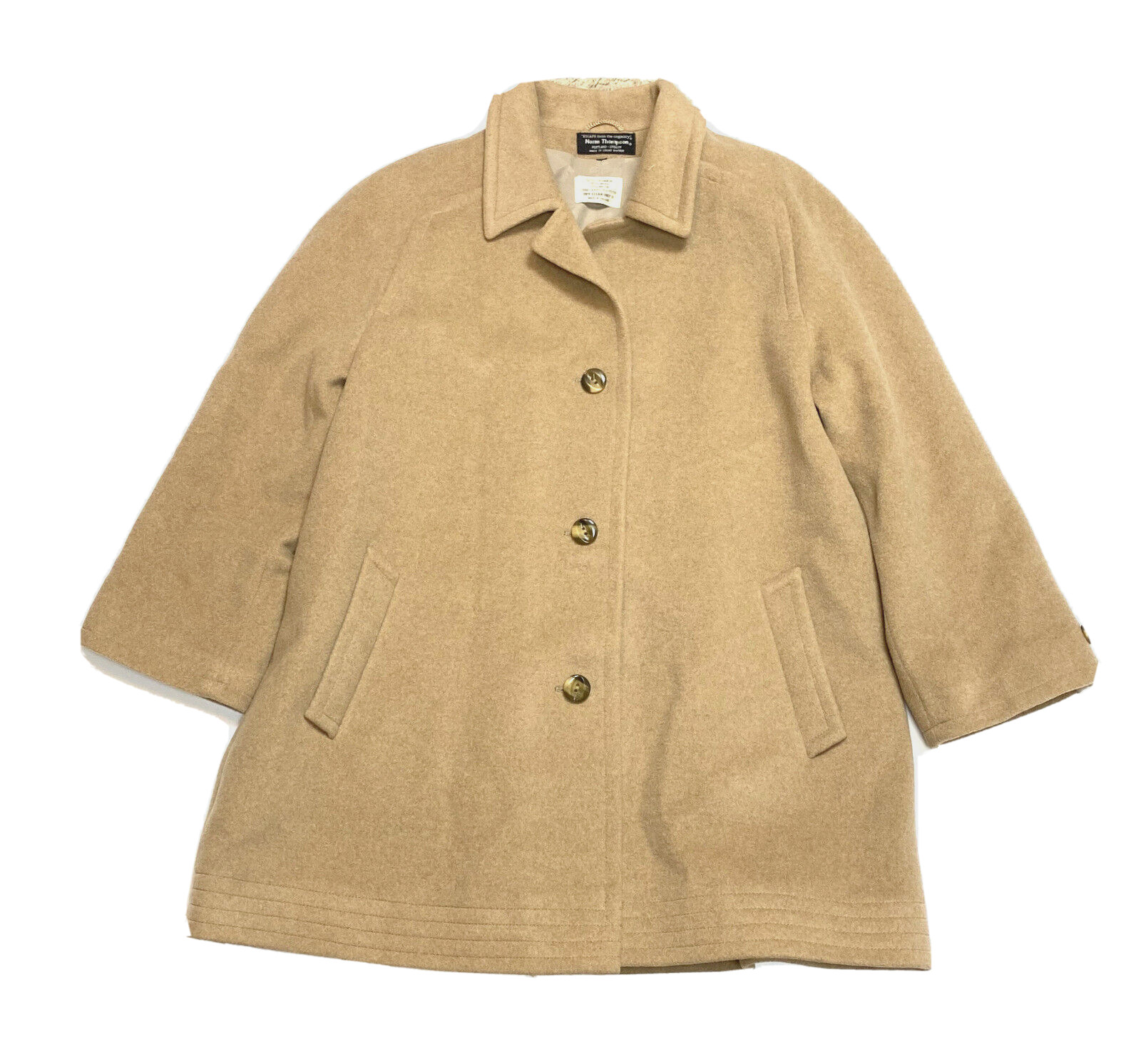 Vintage Norm Thompson Cashmere Blend Coat England Large 14 Trench Tan Jacket