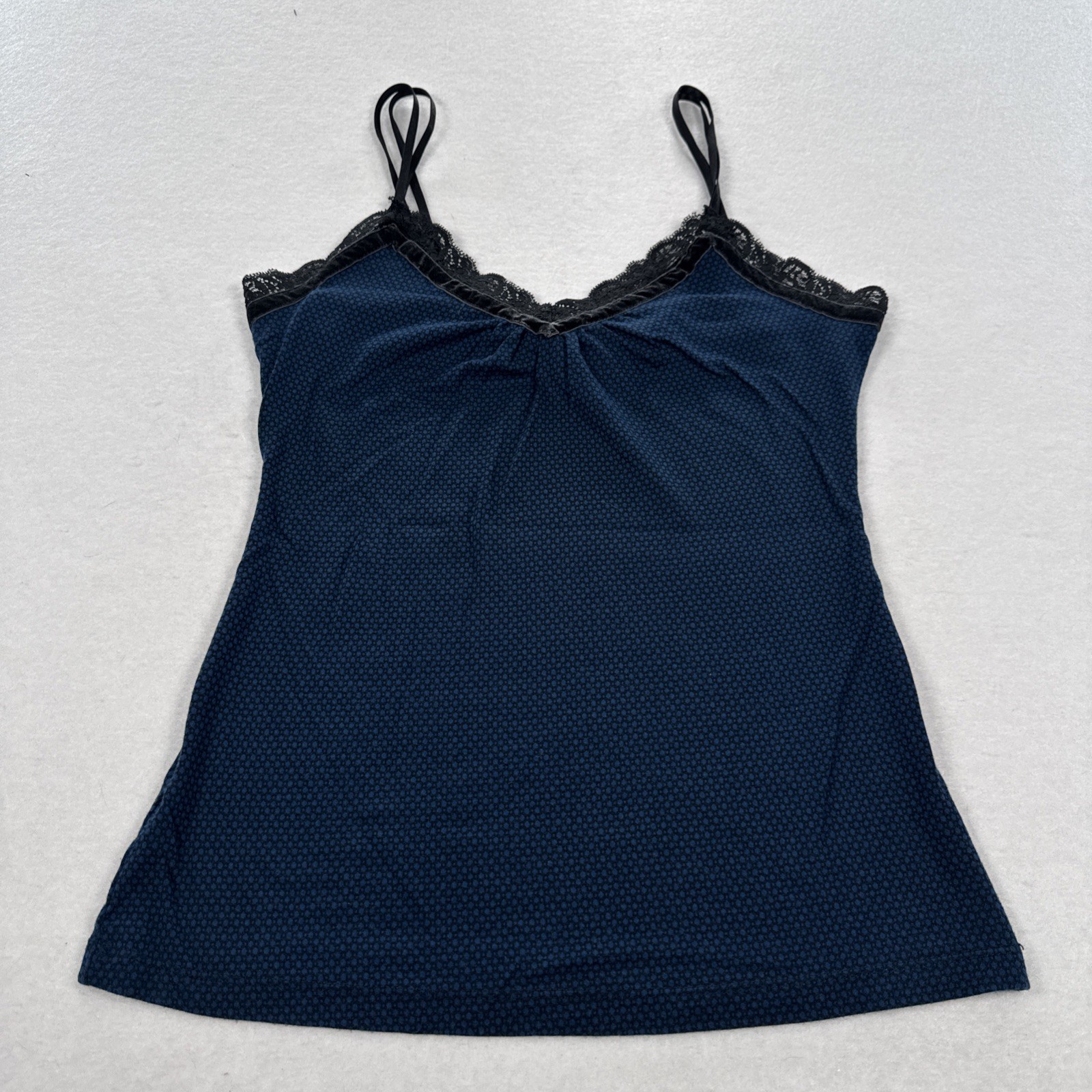 Y2K Vintage Express Camisole Tank Top Small Blue Black & Black Velvet Lace Trim