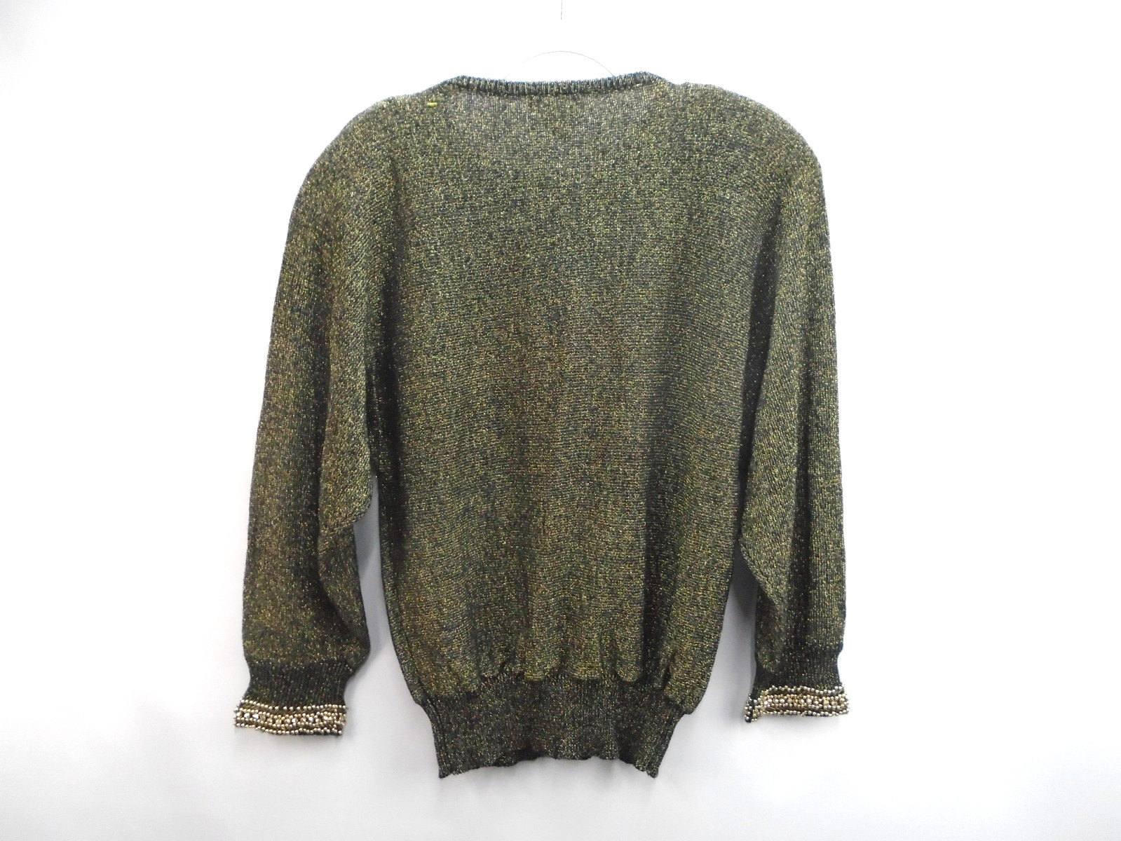 Vintage Kroshetta gold beaded wool foil sweater Womens Size 38 Made in Hong Kong