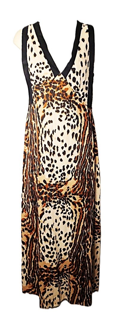Vintage Leopard Print Maxi Nightgown 90s Nylon Lounge Lingerie Womens S