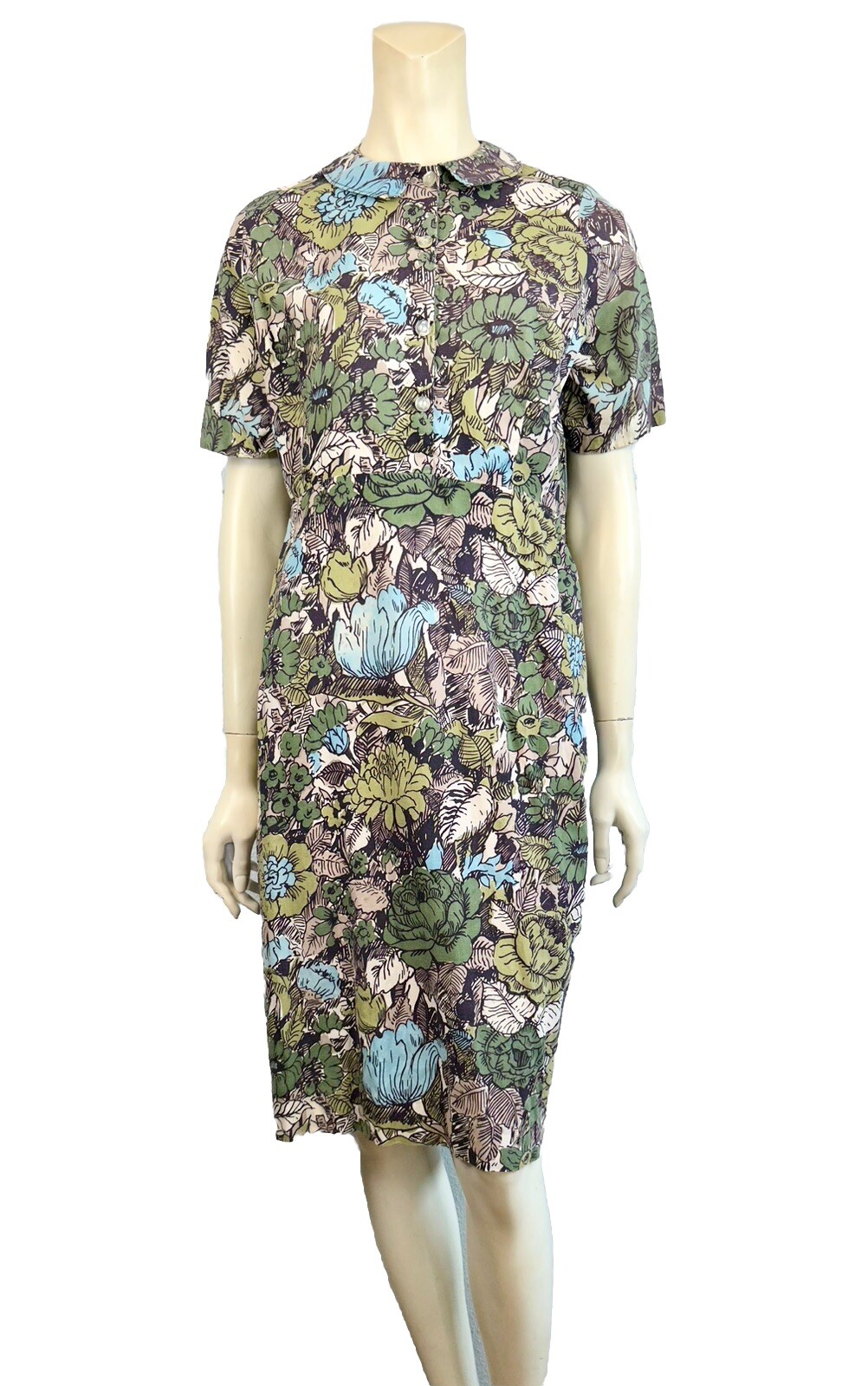 vintage 50&rsquo;s 60&rsquo;s floral dress short sleeve, buttons from waist up cotton med/lg