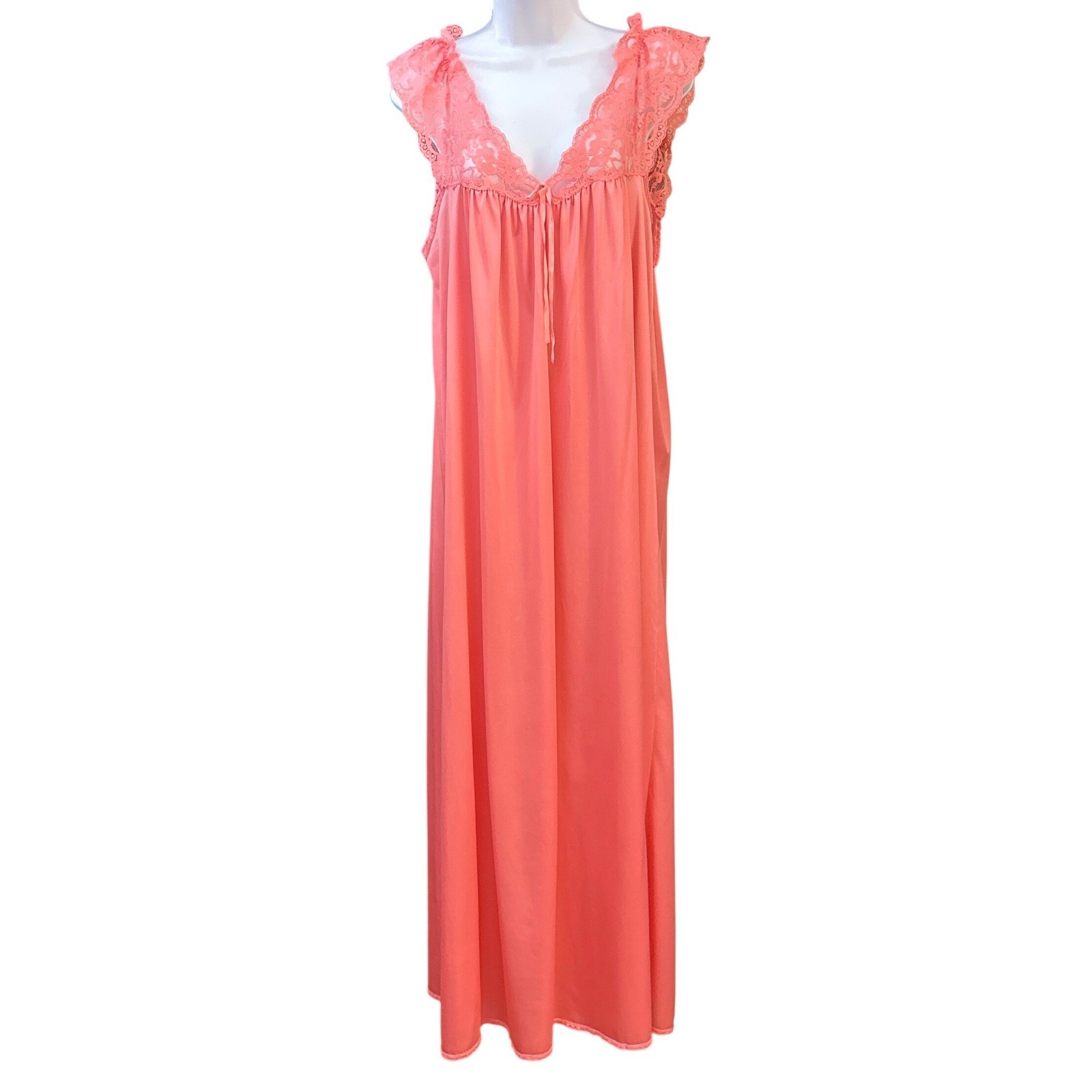 Vintage Miss Elaine Nightgown Coquette Romantic Coral Pink Lace Trim Medium