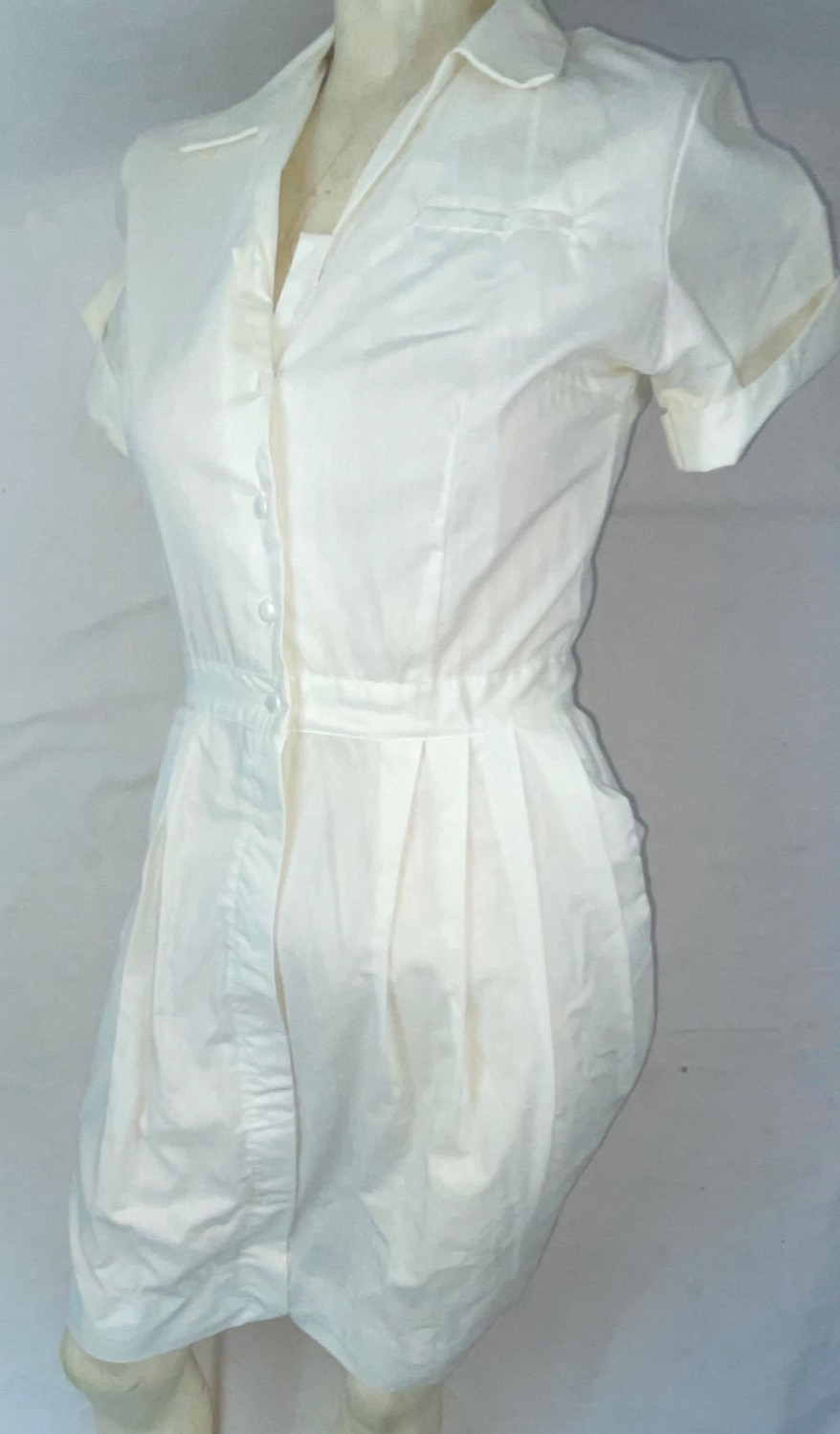VTG 60S WOMENS WHITE BUTTON FRONT NURSES HOSPITAL ORDERLY WAITRESS UNIFORM DRESS