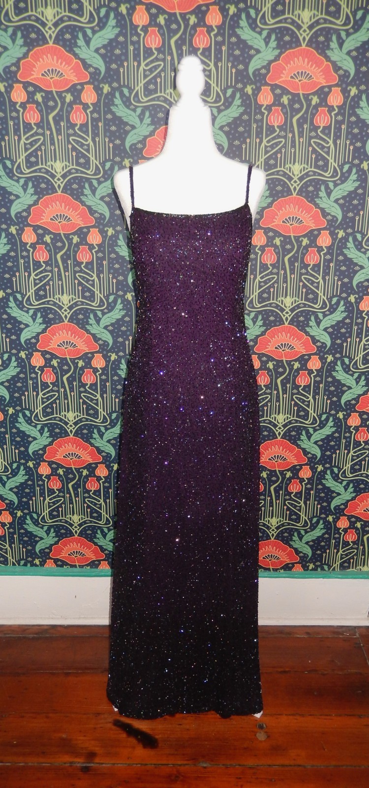 Vintage Y2K Je Matadi Purple Silk Beaded Gown Prom Ombre Dip Dye Black Dress M