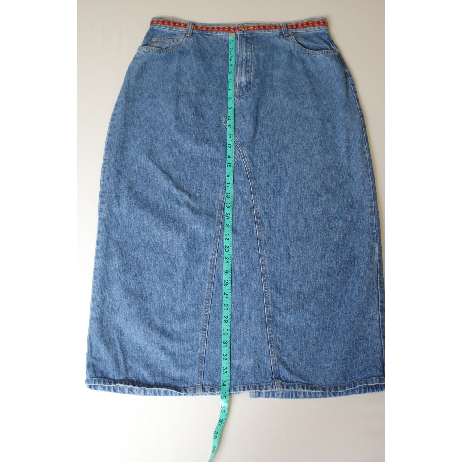 Vintage 90s Venezia Denim Maxi Skirt Southwest Long 16 Volup Curvy Tall